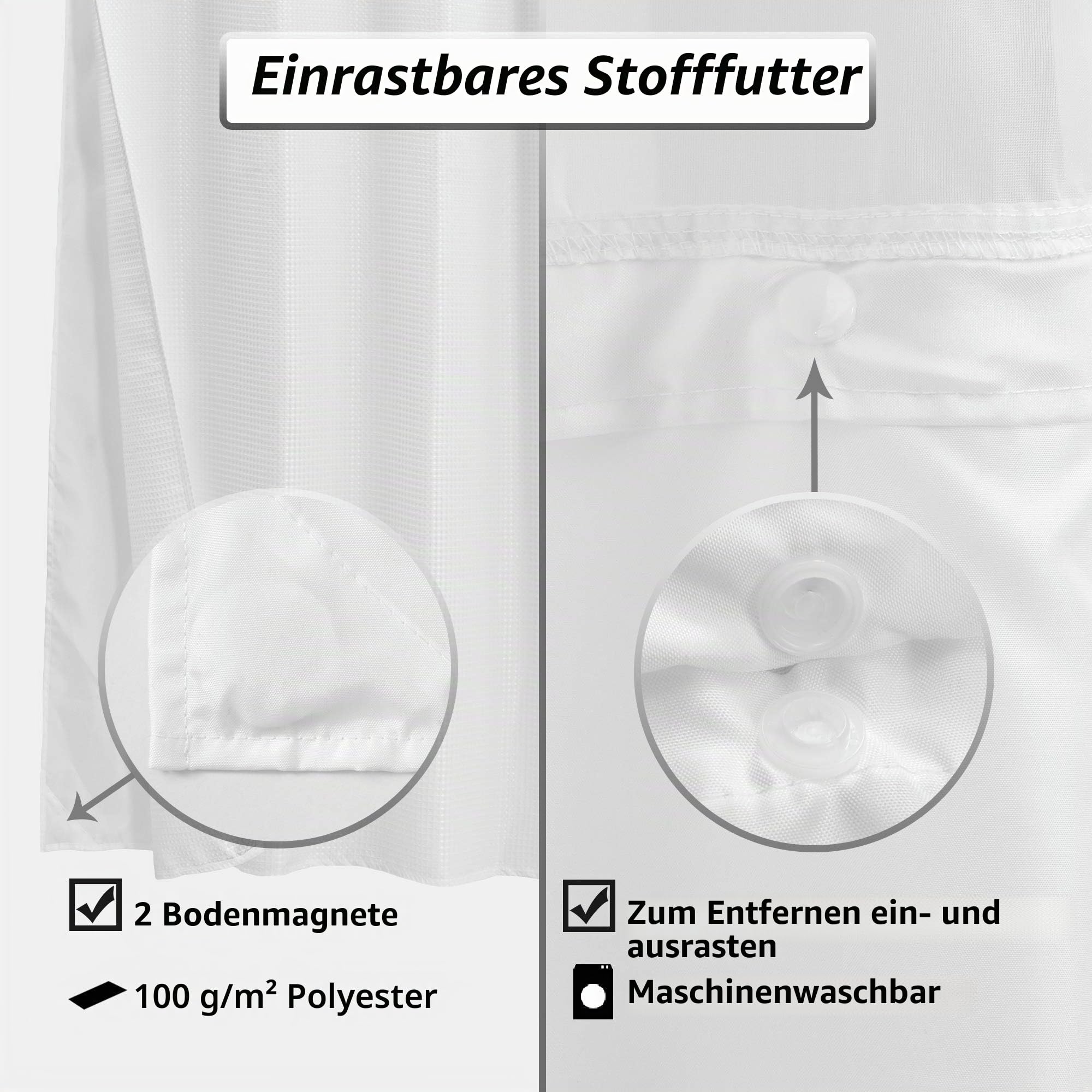 ALYVIA SPRING Duschvorhang mit Waffelgewebe, abnehmbarem Stoff-Liner und Haken-Set Hotel-Stil und durchsichtiges Fenster, doppellagig und maschinenwaschbar für einfache Reinigung, 180 x 183 cm, Weiß