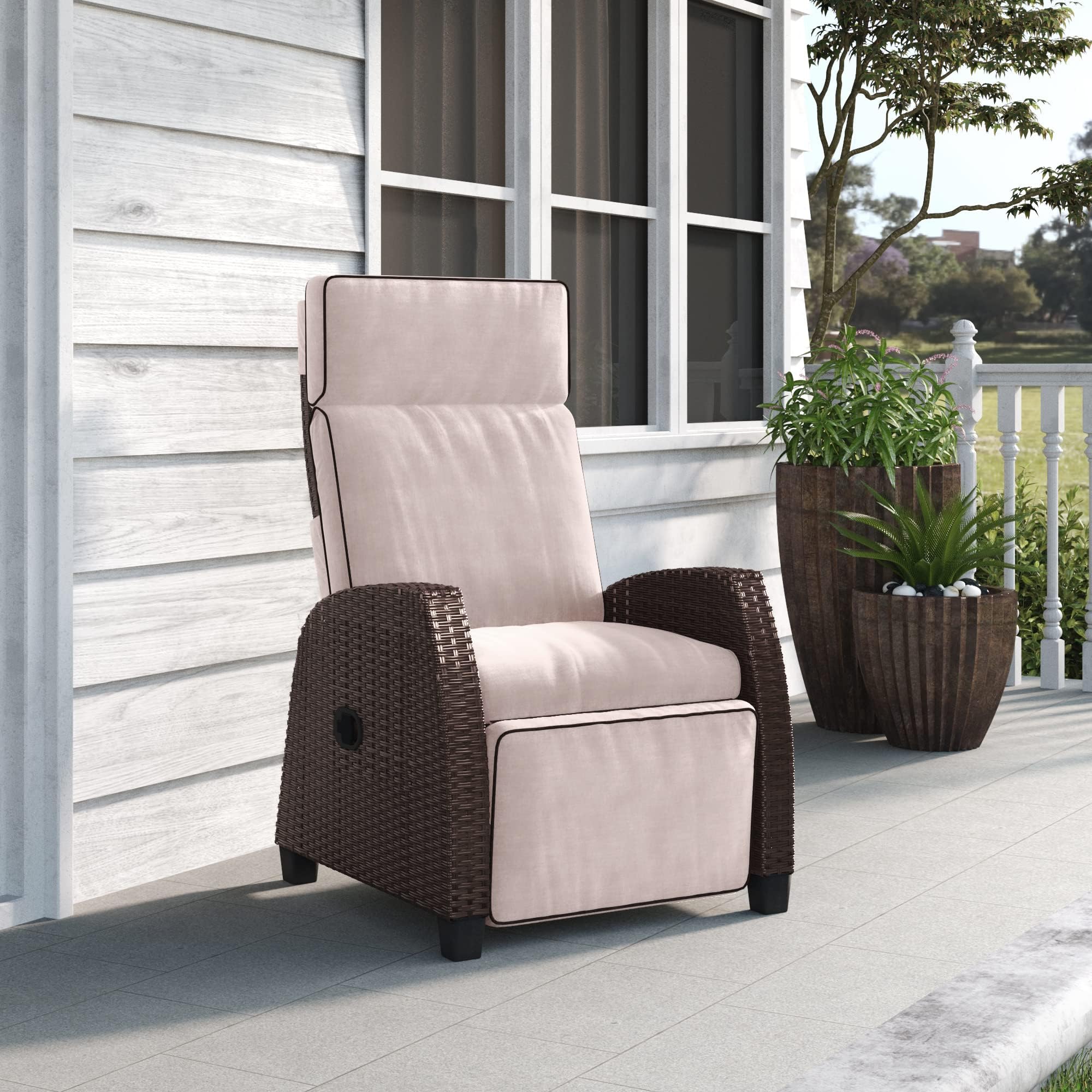 Grand patio Outdoor Recliners Chair for Patio with Hand-Woven Wicker Adjustable Angle Chaise Lounge Wicker Chair for Indoor & Outdoor, Beige