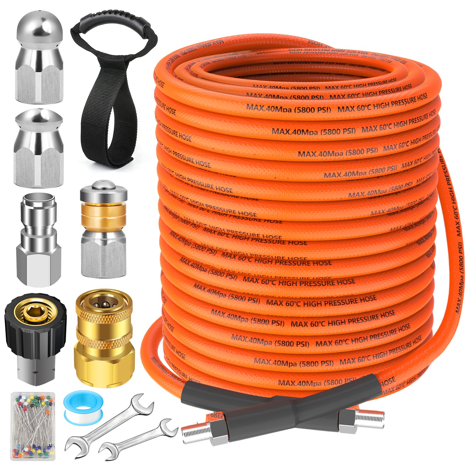 30M Pressure Washer Sewer Drain Cleaning Kit Hose Tube Pipe Cleaner For
