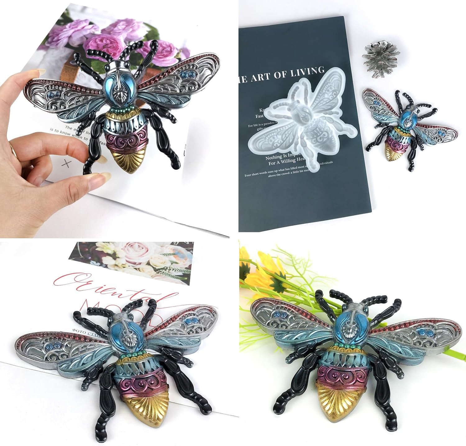 2Pcs 3D Animal Silicone Molds, Cute Dragonfly Resin Mold and Bee Silicone Epoxy Mould for Resin Casting, DIY Craft, Home Office Cabinets Wall Desktop Decor