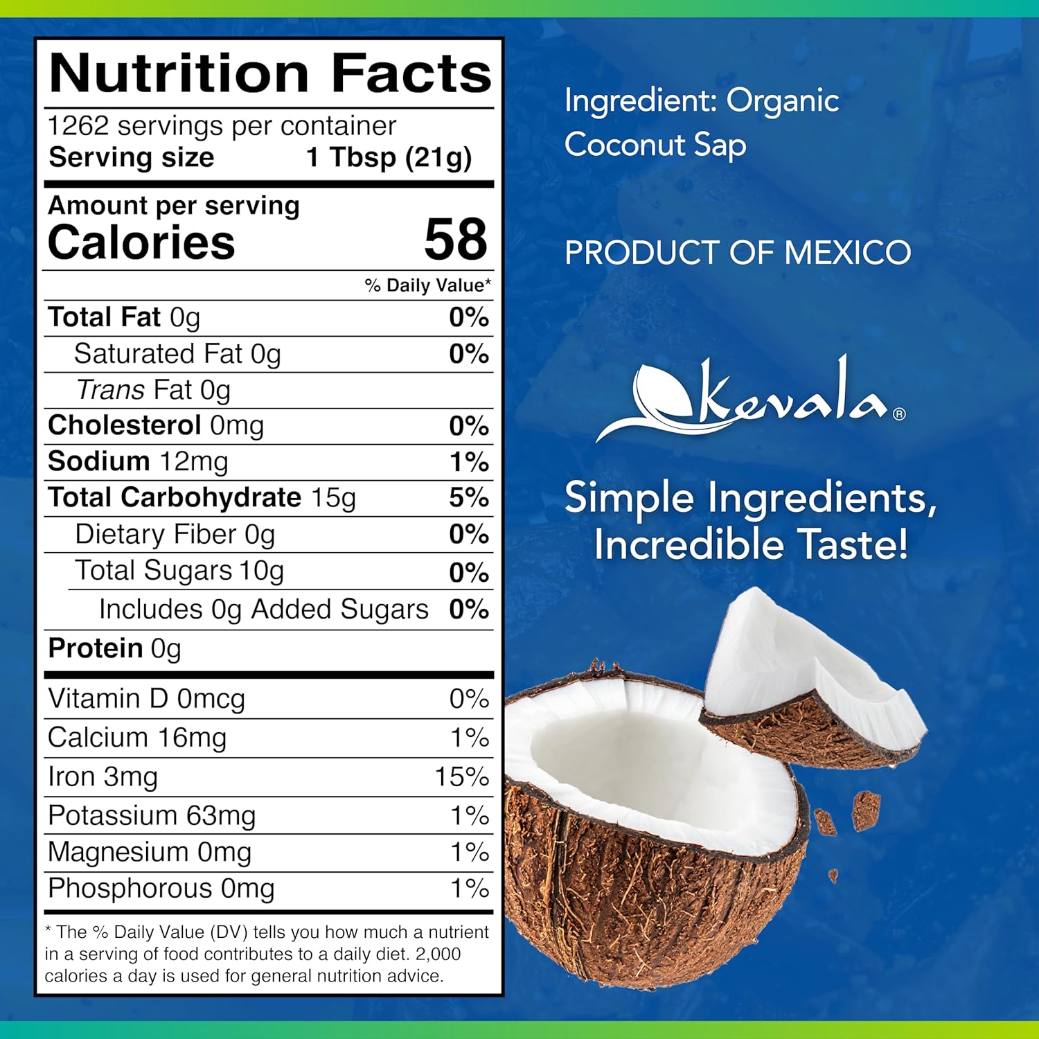 Kevala Organic Coconut Nectar - Natural Sweetener with No Added Sugar, For Baking and Cooking at Home and in Restaurants, Delicate Caramel Flavor with Tropical Notes, Bulk Size for Foodservice, 55 lb - Image 2