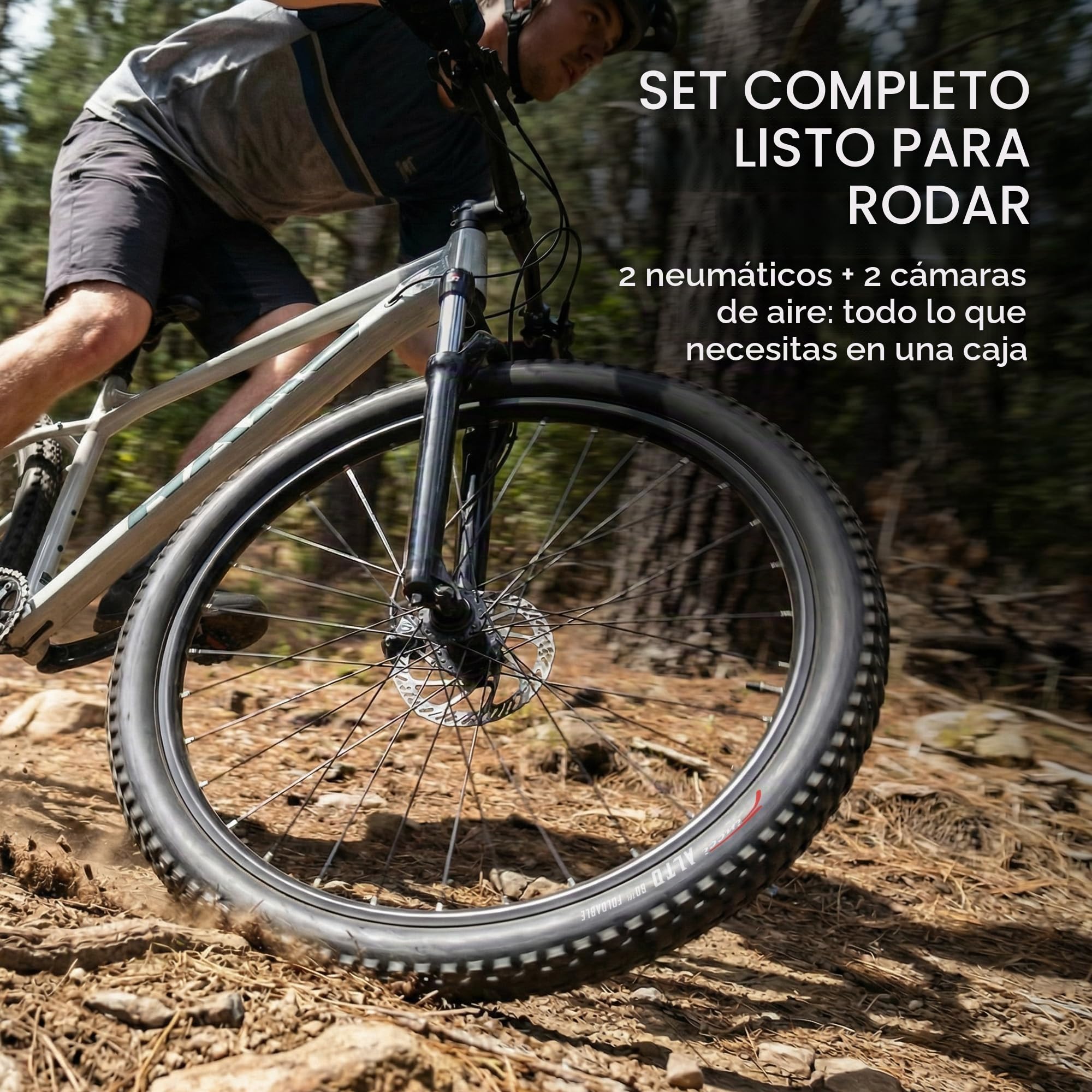 Fincci Cubierta MTB 26, Plegable Neumático Bicicleta 26 x 1.95 Pulgadas 60 TPI - Camara Bicicleta 26 Presta, Goma 50-559 para Carretera Bici, MTB Ebike - Pack de componentes para Ciclismo