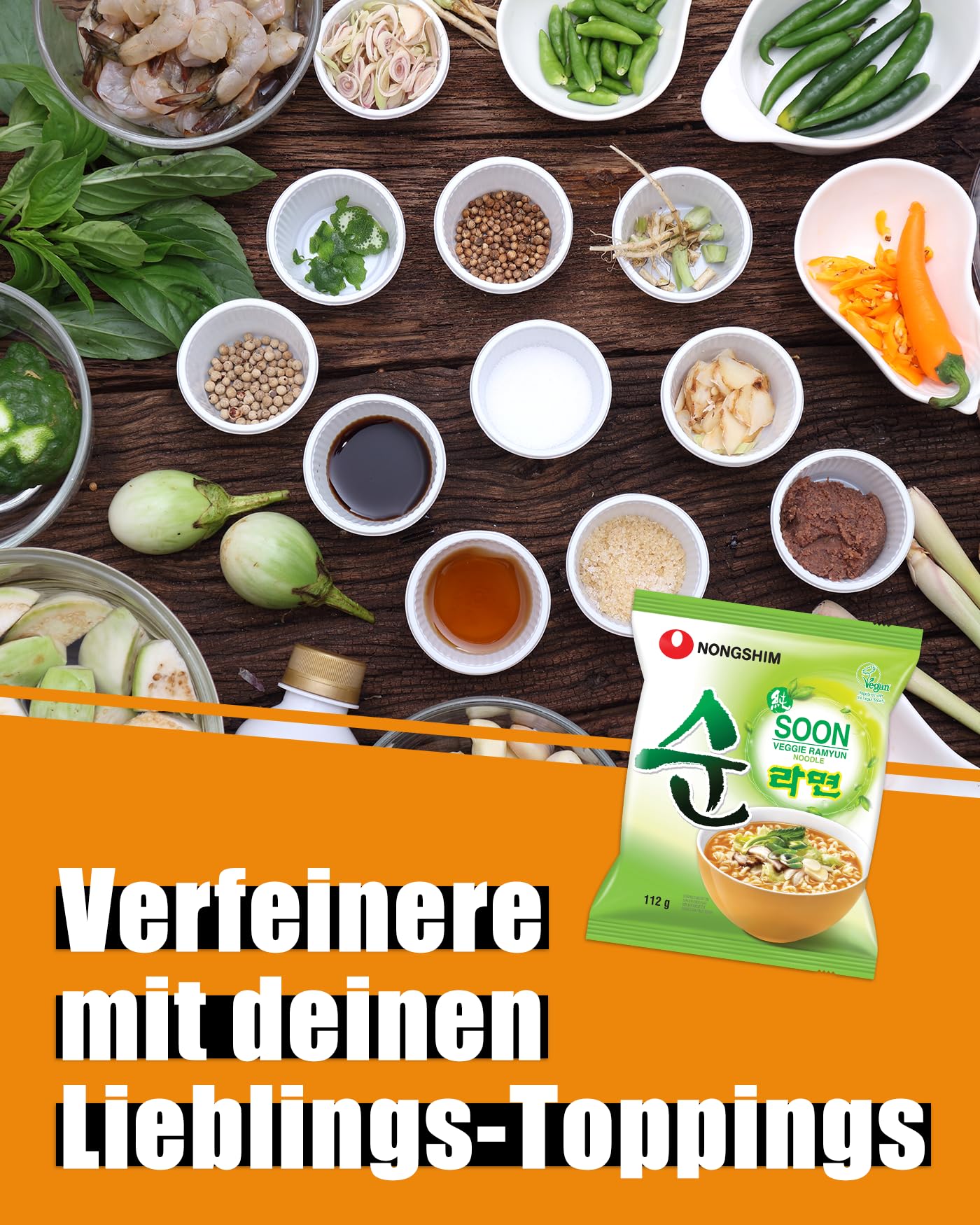 Nong Shim Instantnudeln Soon Veggie Ramyun – Koreanische Gemüse Ramen Suppe mild - schnelle Zubereitung – 20er Vorteilspack à 112g | Multipack