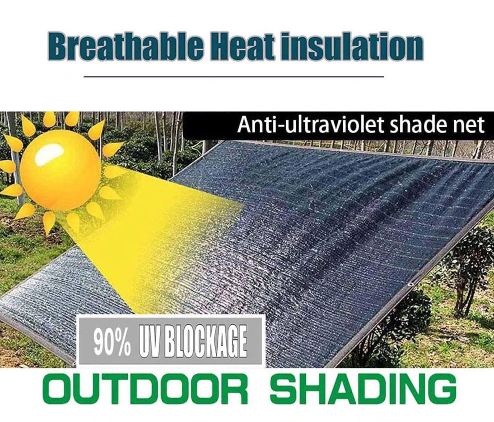 Lona con ojales para exteriores de 5 x 5 pulgadas, toldo de protección UV del 90 %, tela duradera para jardín, balcón, patio, malla antigranizo, versátil color negro, refugio de 4 x 7 m