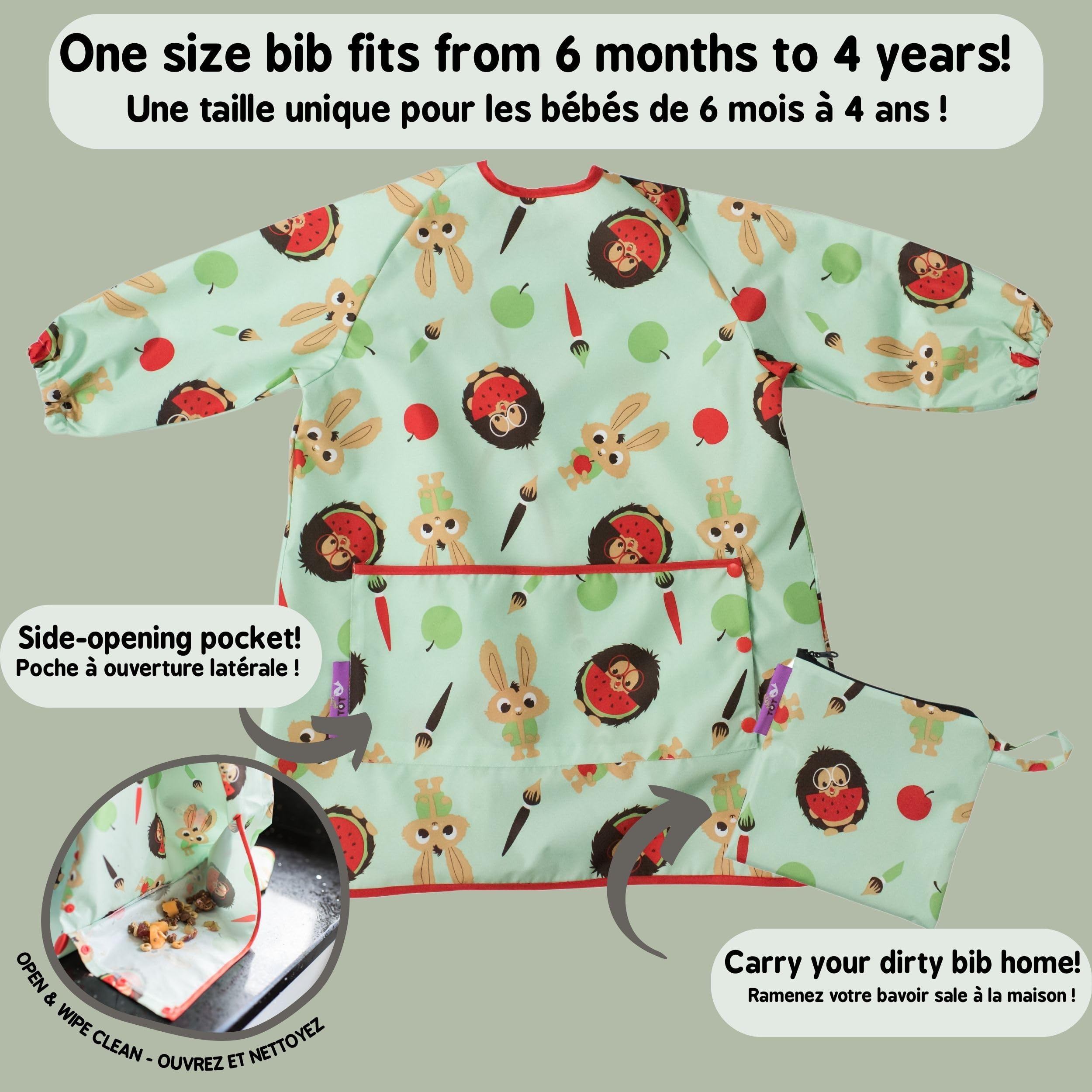 Tidy Tot Babero impermeable manga larga para comer pintar y jugar Bolsa GRATIS