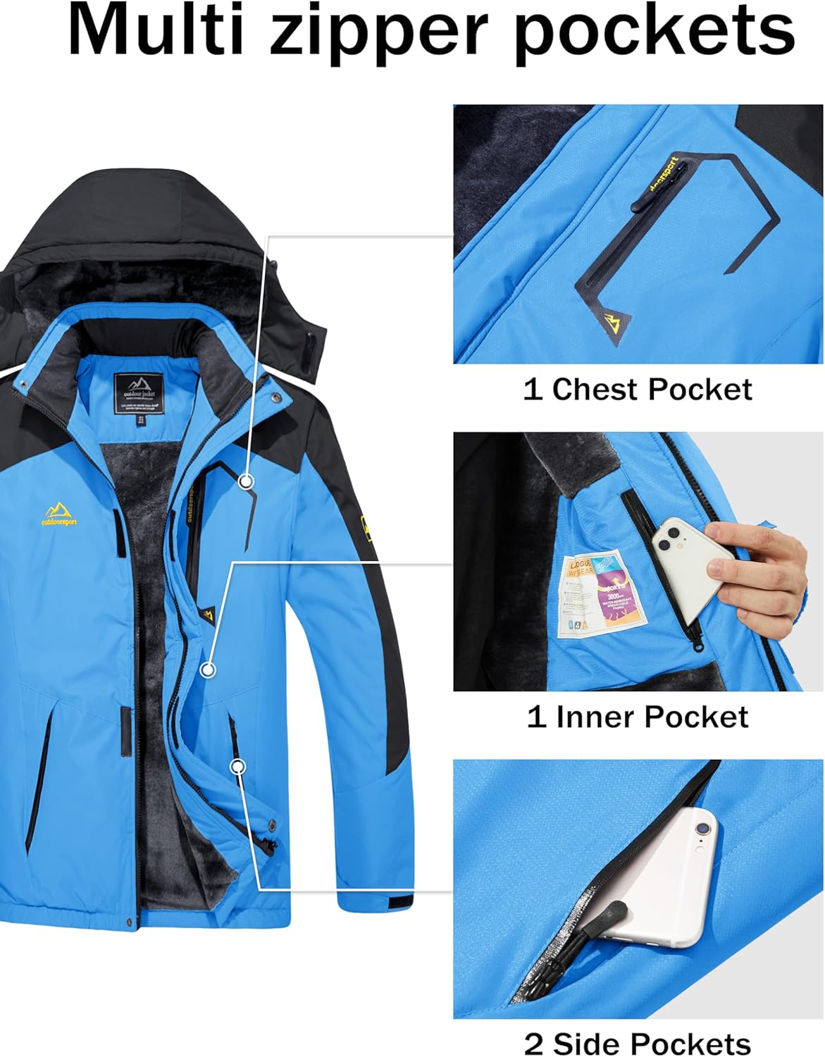 MAGCOMSEN Men's Winter Coats Water Resistant Ski Snow Jacket Warm Fleece Jacket Parka Raincoats With Hood Multi-Pockets - Image 5