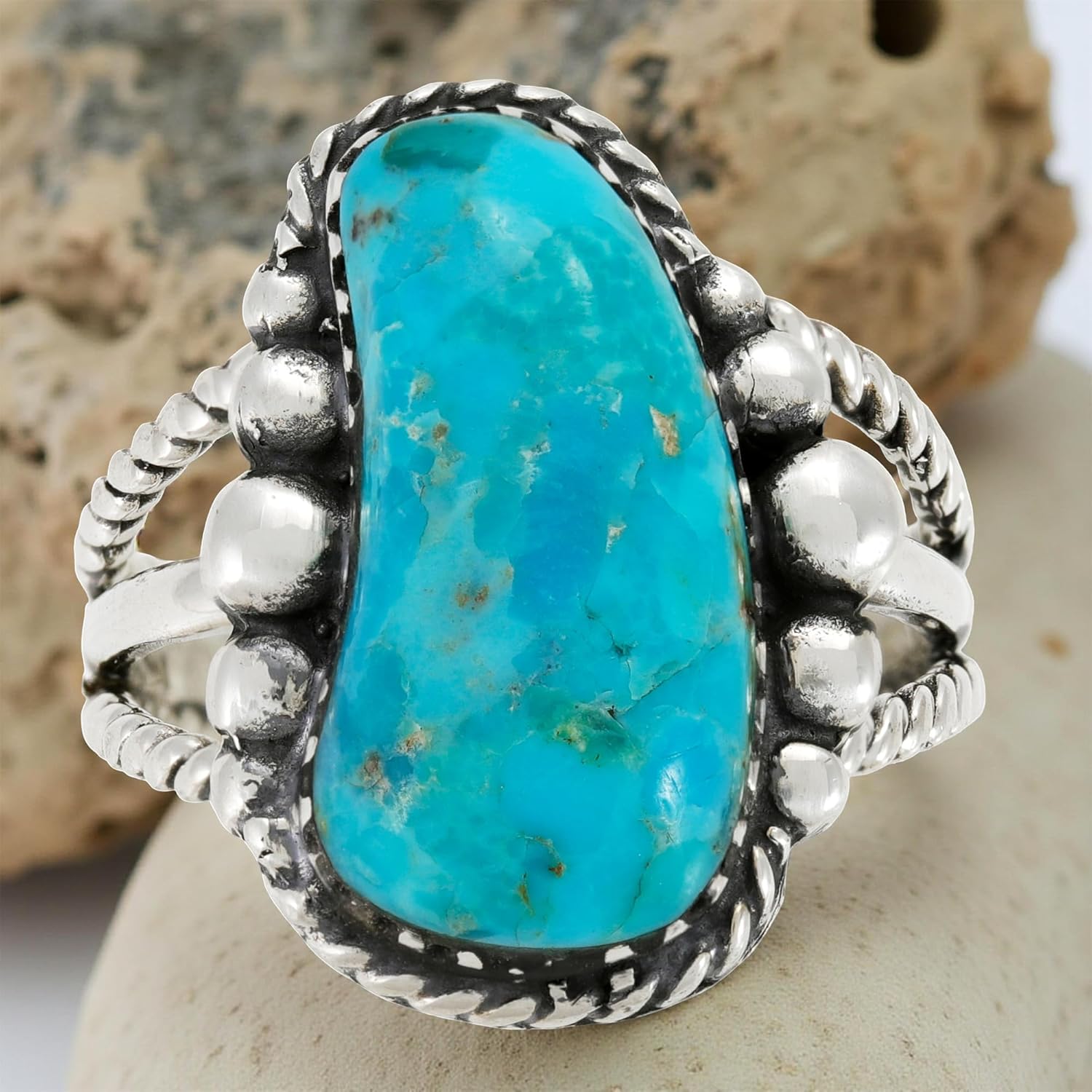 Turquoise Ring Sterling Silver 925 Genuine Gemstones Size 6 to 11 - Image 3