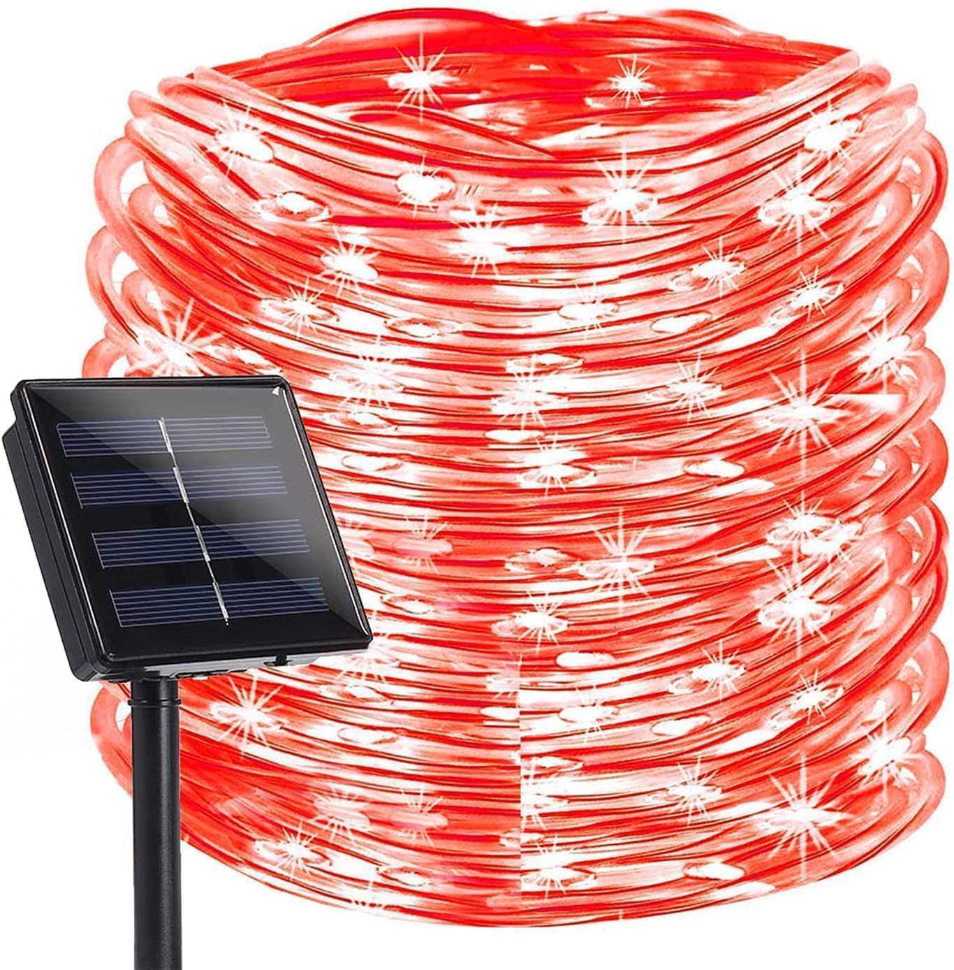 UsmooJoy Solar Rope Lights 5m 50LED Outdoor Waterproof Solar Lights,Waterproof String Light 8 Modes Fairy Lighting Decor Strip Tube Light for Garden Tree Pathway Yard Pool (Red)