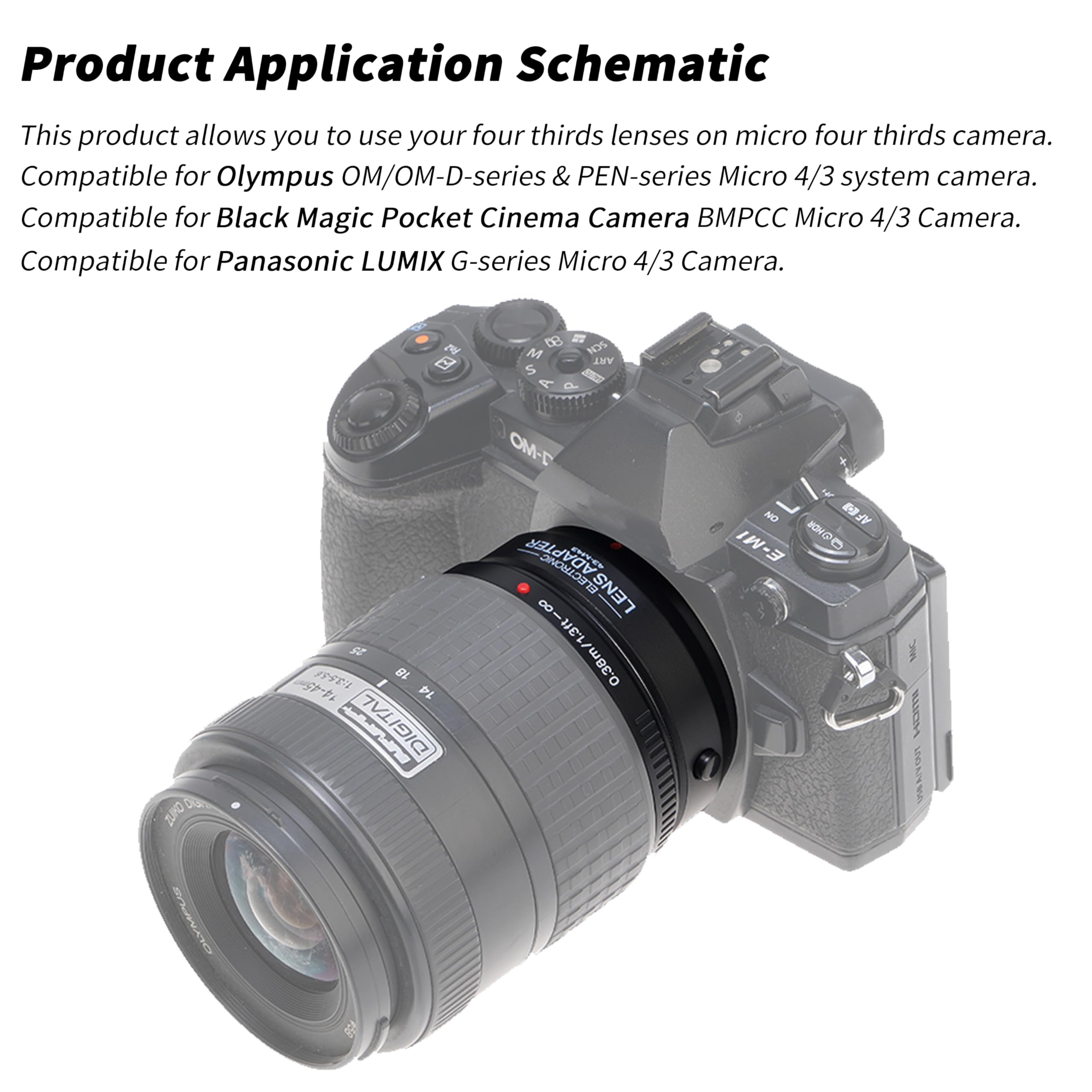 Hersmay Pro Autofocus 4/3-M4/3 Adattatore per obiettivo 4/3 43 su M4/3 MFT Mount Camera per Olympus E-M5 E-M10 III per PANAS0NIC G9 II G95 G10 G100V G100K GX1 GX7 GX9 GH6 BMPCC MMF3 MMF2