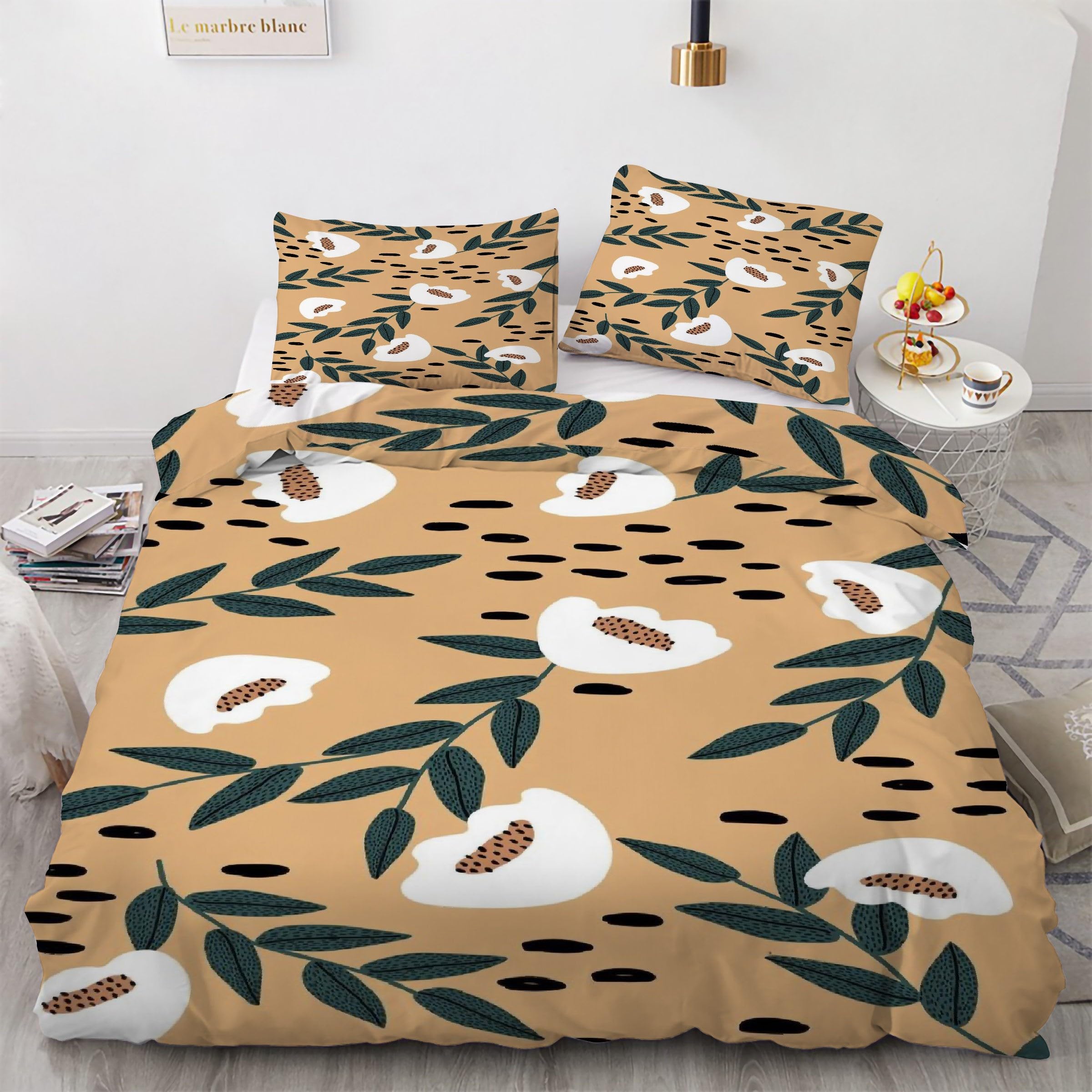 Housse de couette 220x240 floral avec 2 taies d'oreiller microfibre