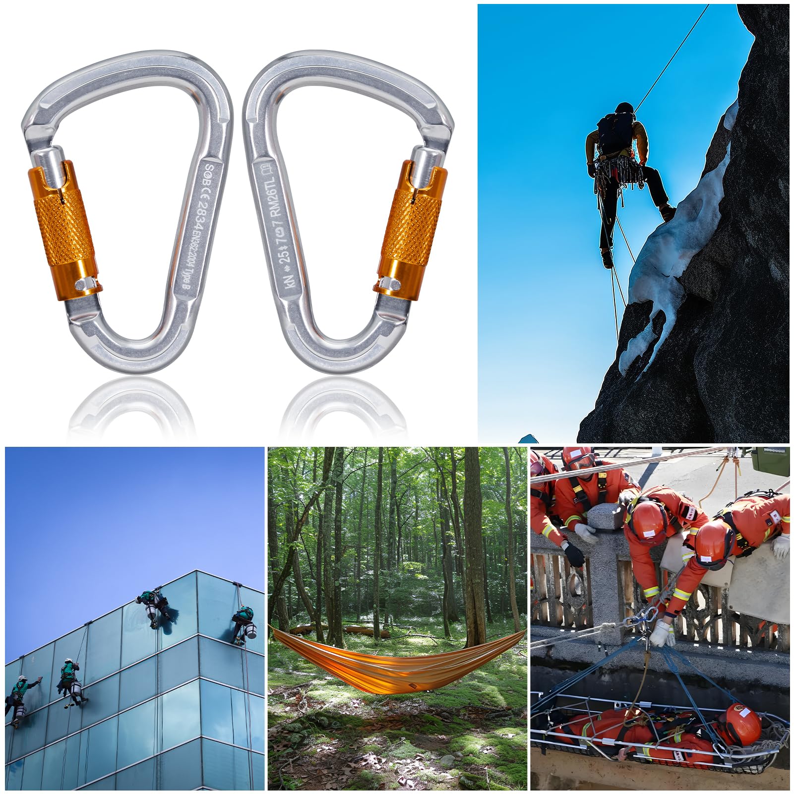 Mousquetons de Verrouillage en Aluminium pour l'Escalade, l'Alpinisme et la Descente en Rappel - Robustes et à Bascule