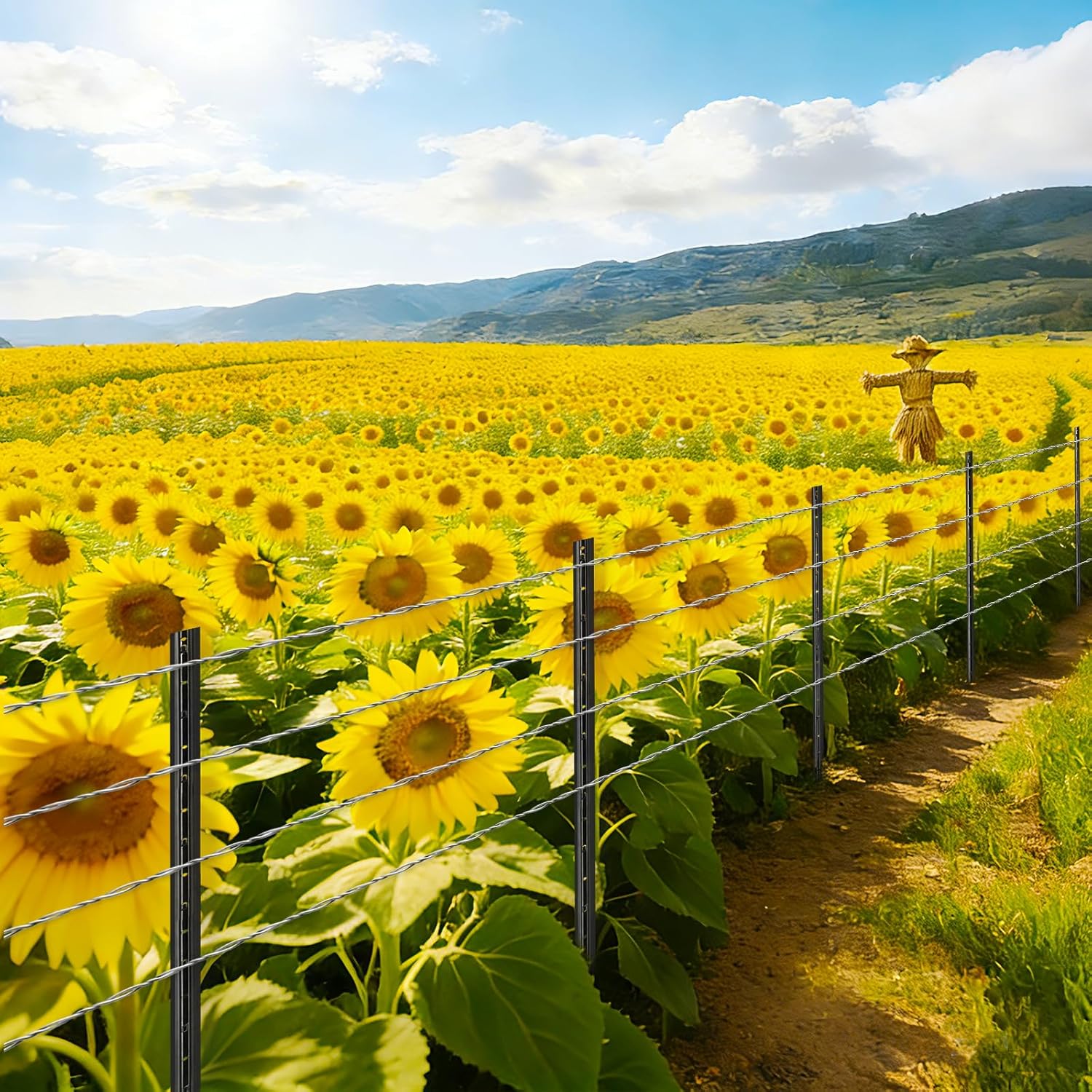 Gtongoko 4.8 Feet Heavy Duty Metal Fence Posts, 10 Pack U Channel Fence Post with Anchor Plate, Black Steel T Post for Garden, Yard, Farm, Wire Fencing