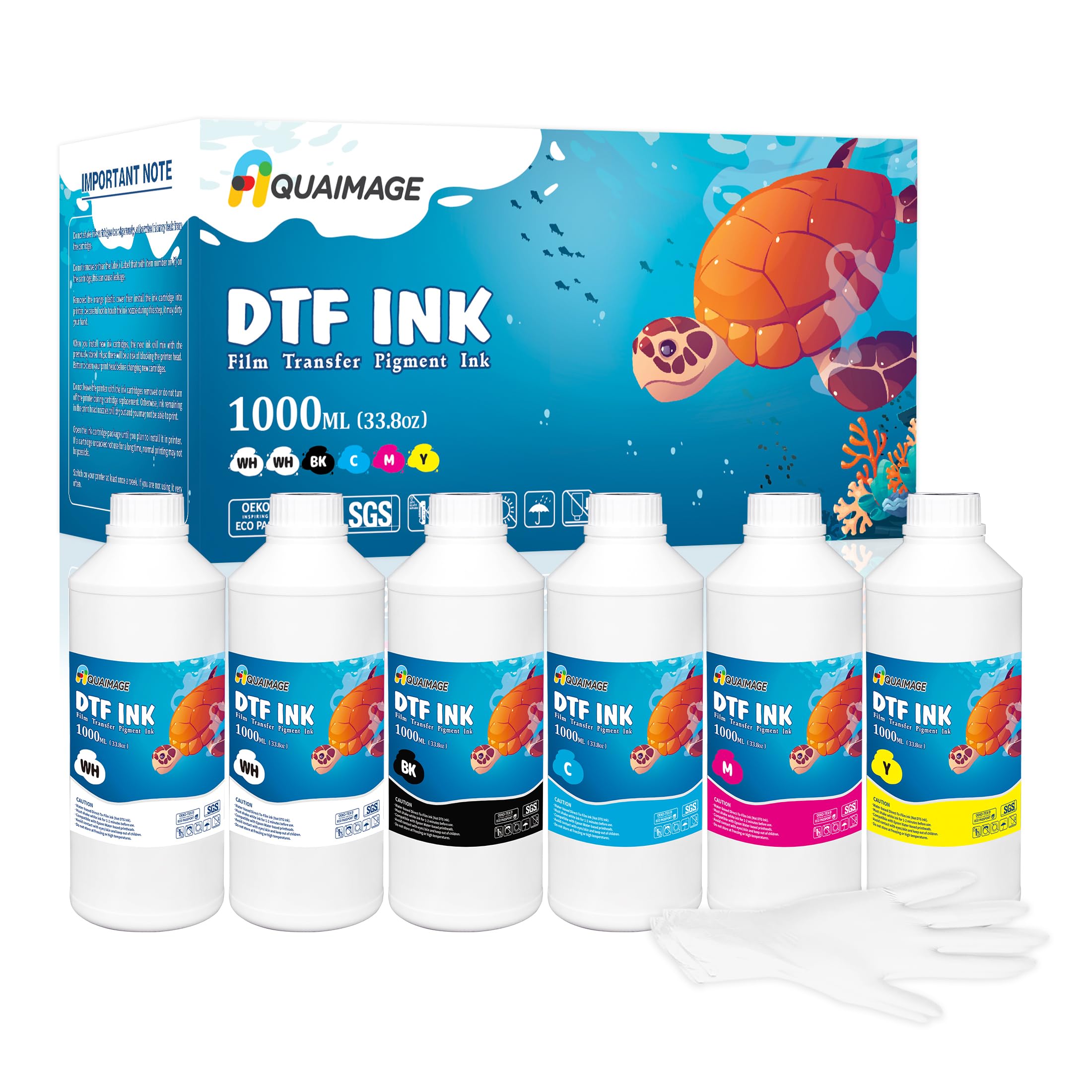 Aquaimage Premium DTF Ink 6000 ml, DTF Transfer Ink for PET Film, Refill Ink for printheads ET-8550, XP-15000, XP600, I3200, L1800, Direct to Film
