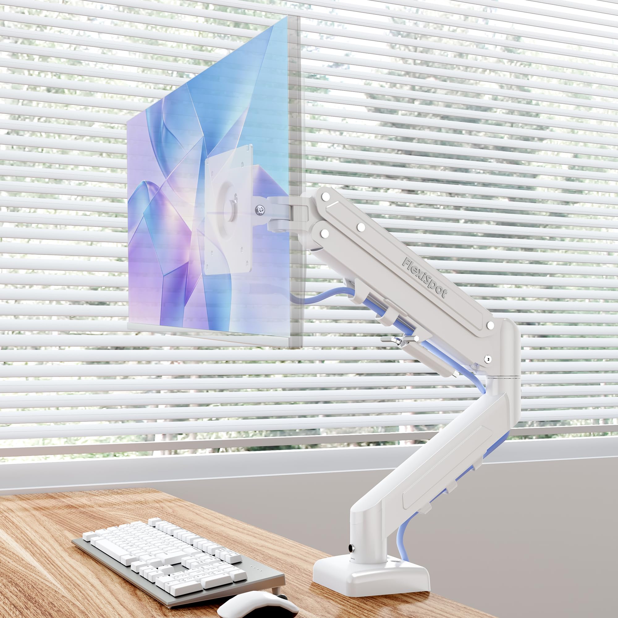 Flexispot Single Monitor Arm, 17-32 Inch Monitor Mount up to 19.84 lbs, Fast Install VESA Mount for Home Office Gaming, Full Adjustable Gas Spring with C-Clamp and Grommet Base, White 17" to 32" White (Single)