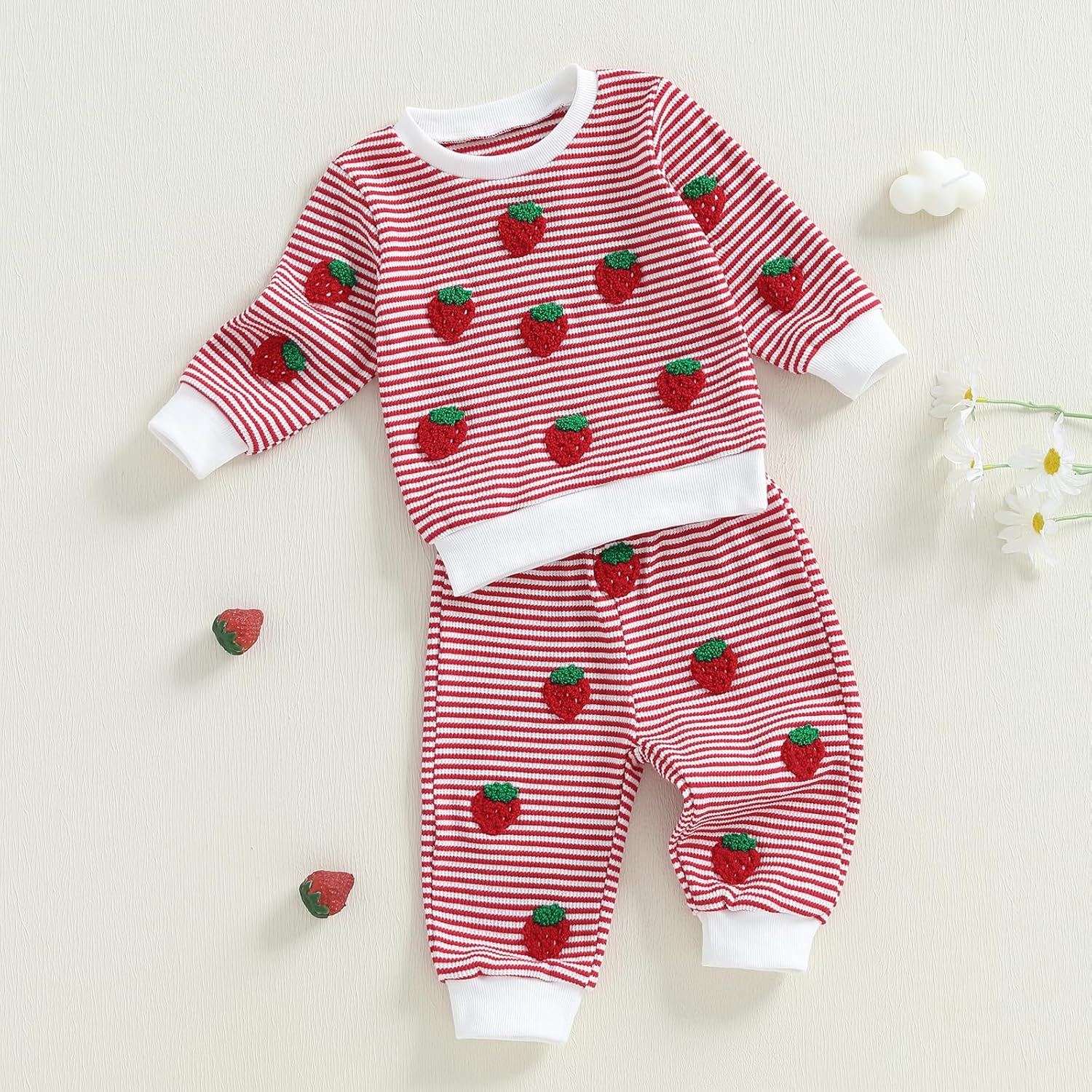 Toddler Baby Girl Fall Winter Clothes Long Sleeve Strawberry Sweatshirt With Jogger Pants Sweatsuit Cute 2Pcs Outfit - Image 3