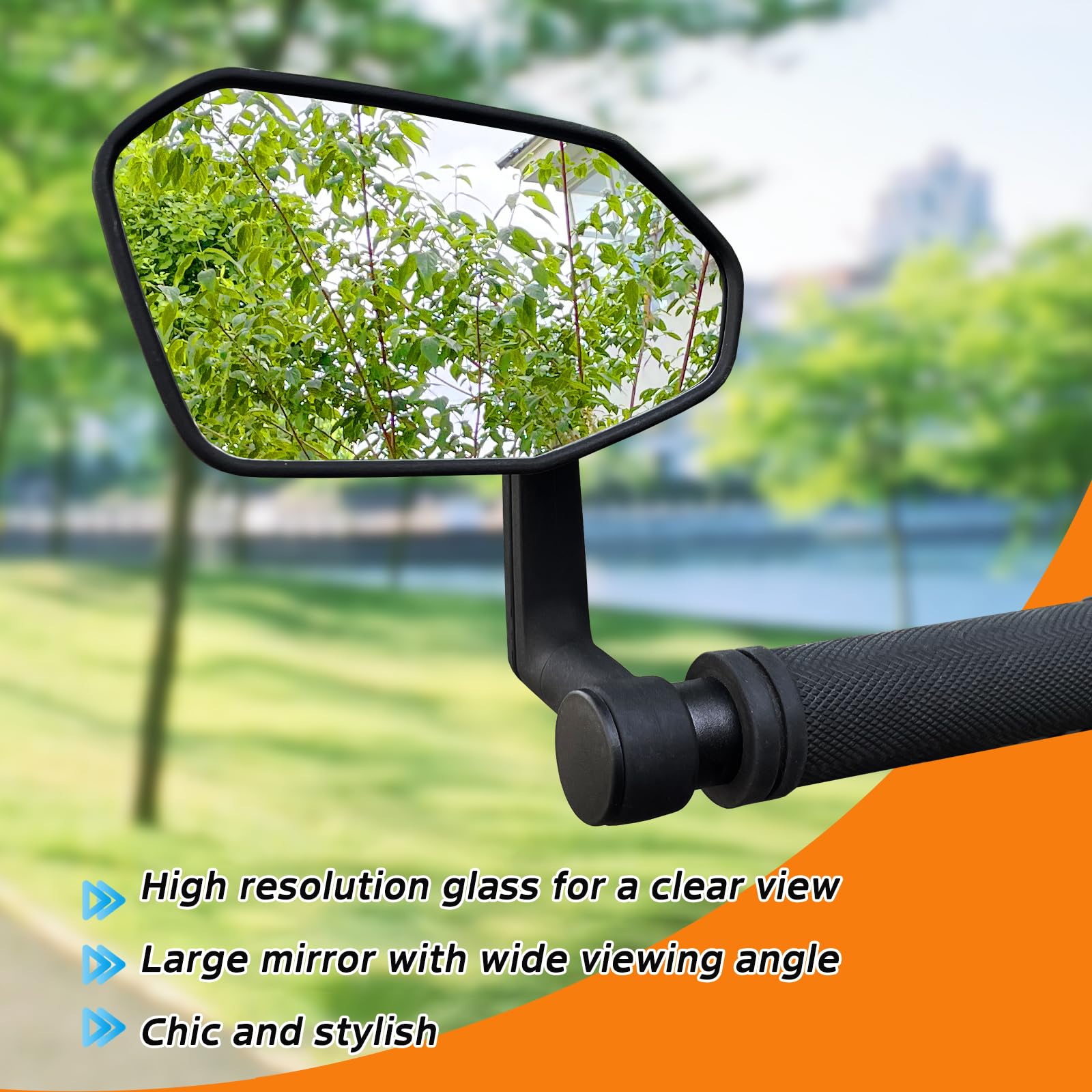 Bike Mirror,Adjustable Bicycle Mirror For Handlebar Mount,Scratch Resistant Glass Lens,Large Bar End Bike Rearview Mirror For E-bike Accessories (Left)