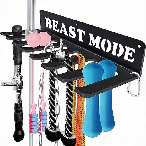 Gym Home Rack 8 Hook Heavy-Duty Wall-mounted Organizer Multi-Purpose Workout Gear Wall Hanger Storage for Resistance Bands Jump Ropes Lifting Belt Fitness Bands Barbells Carabiners Included