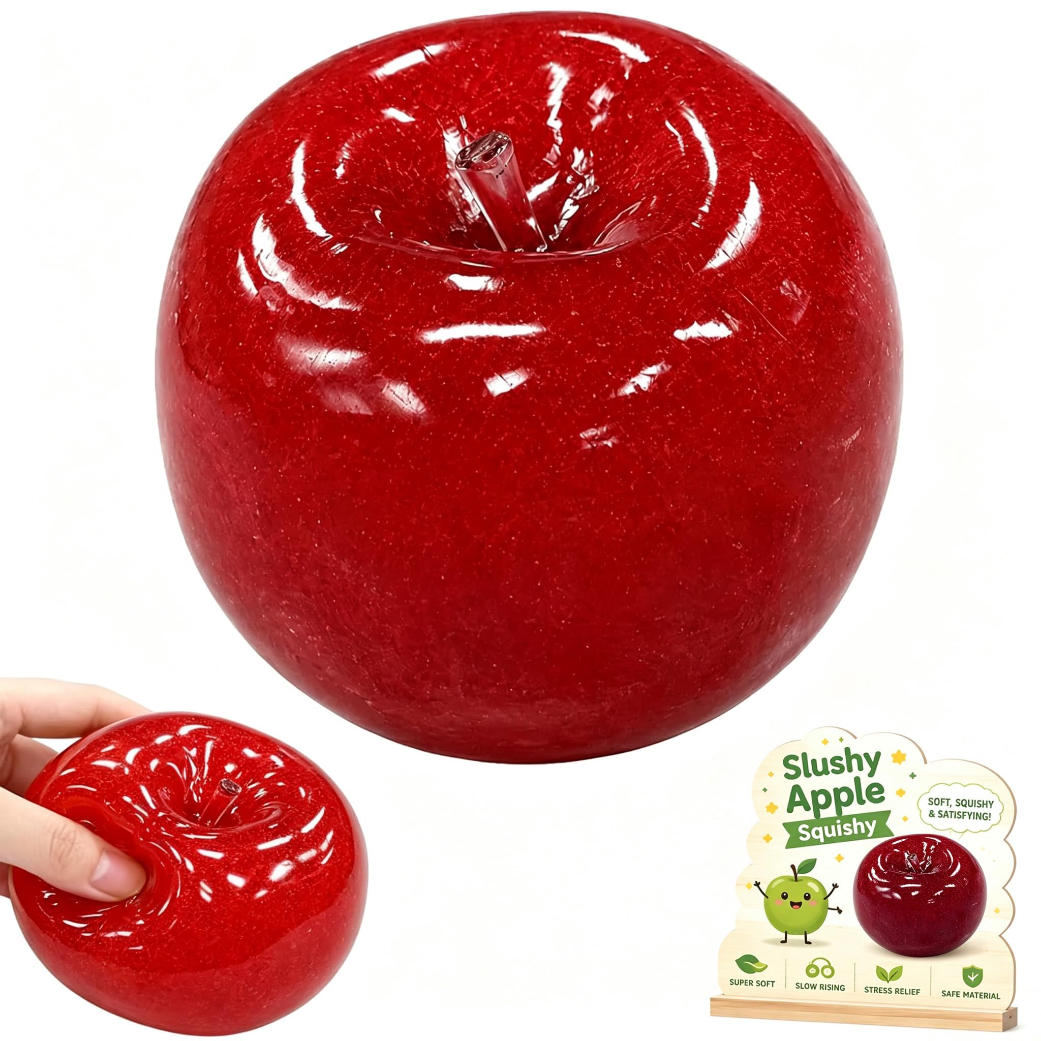 Slushy Apple Squishy, Squishys Apple Stress Ball, Realistic Fake Food Stress Ball, Mashed Skin Soft Filled Squeeze Relaxing Fidget for Adults，Apple-Red