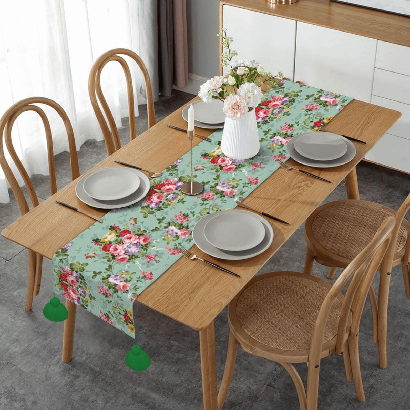 Chemin de table imprimé floral de qualité supérieure pour table de salle à manger