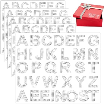 Pack of 170 Rhinestone Letter Stickers 5 Sheets Glitter Self-Adhesive Diamond Alphabet Black Bling Crystal Gemstone Border for DIY Crafts Decor Clothing