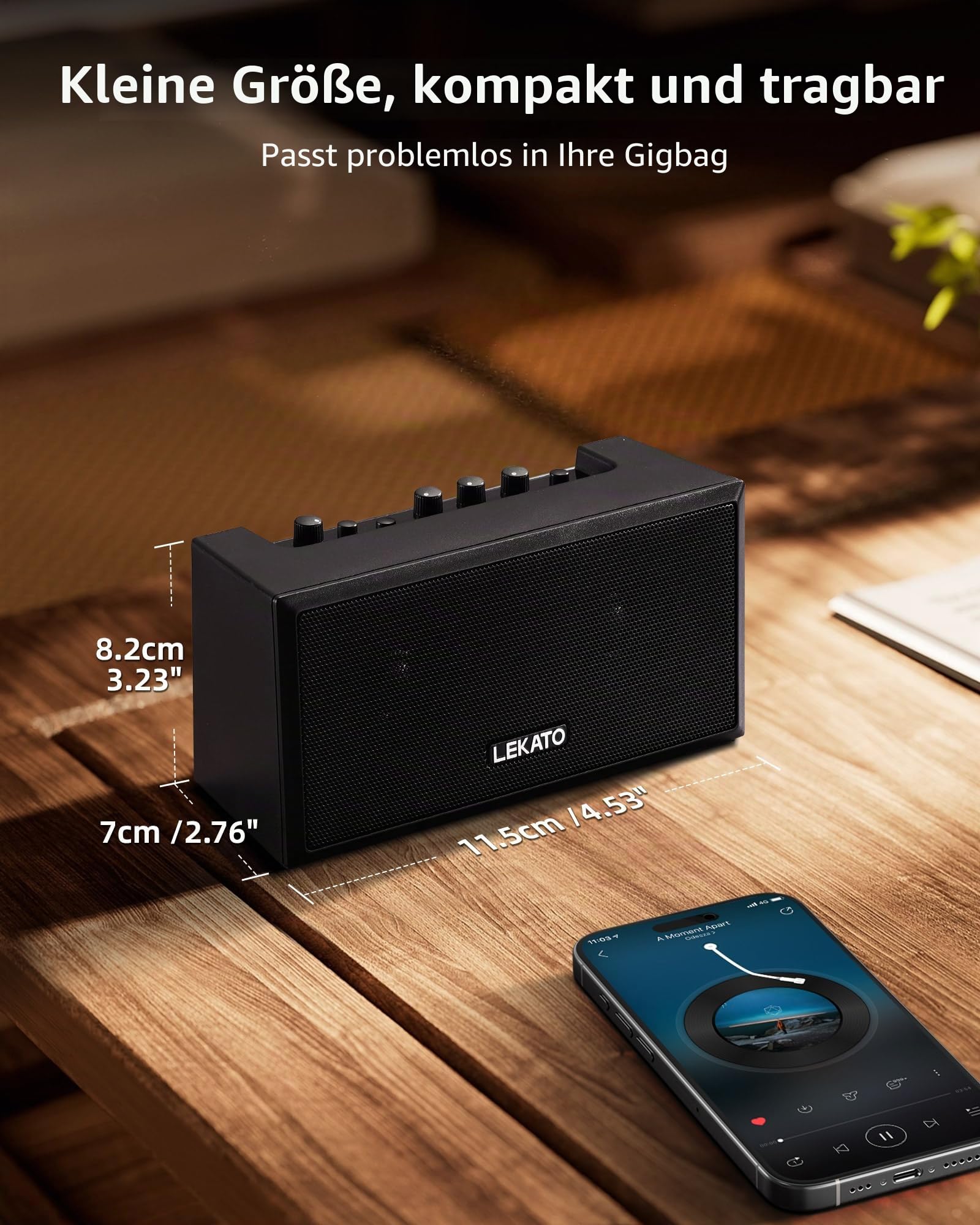 LEKATO Mini-Gitarrenverstärker Kleiner E-Gitarrenverstärker 5W Tragbar, Übungsgitarre Combo Amp (Schwarz)