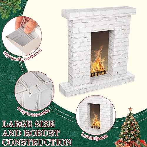 Miniatura 5 de Chimenea de cartón navideño 3D falso 35.5 x 31.5 x 8 pulgadas, chimenea corrugada con accesorios de fotos de fuego, soporte de cartón recortado para
