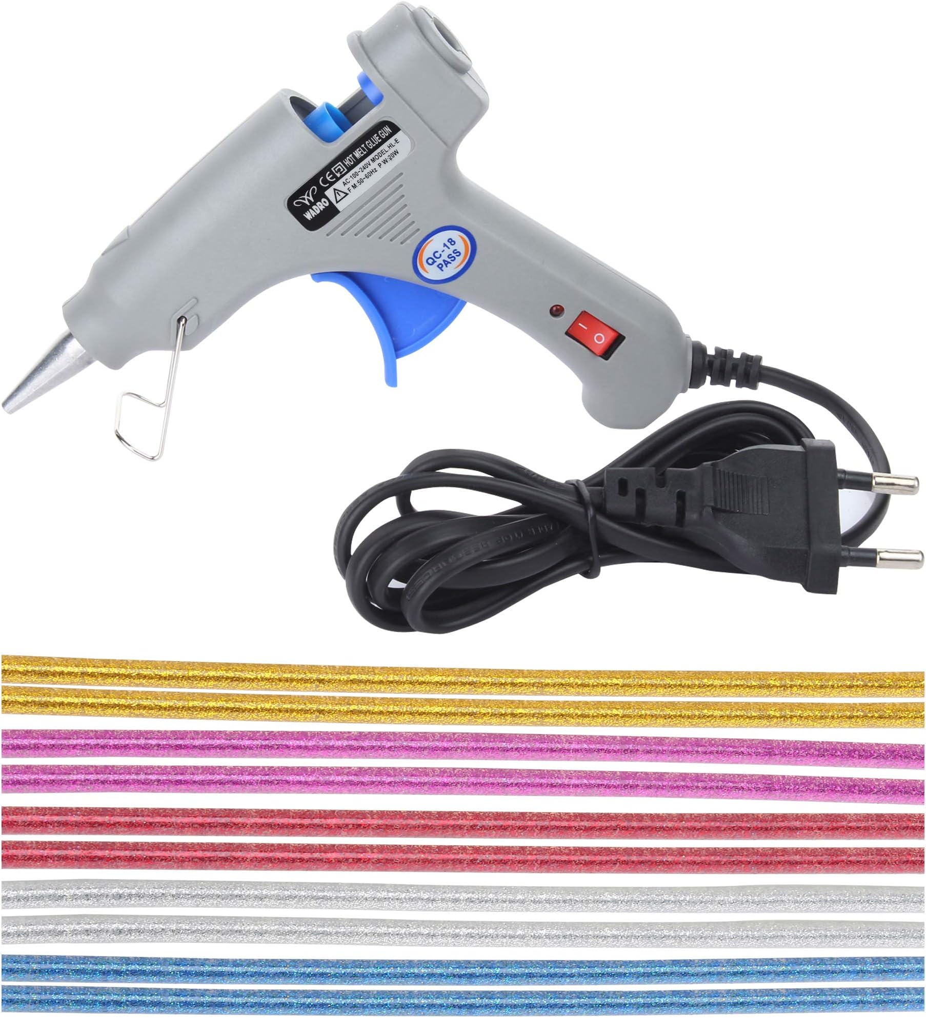 20 Watt Heavy Duty Gun Kit with 10 Glitter Sparkle Glue Sticks (Grey, 7mm)