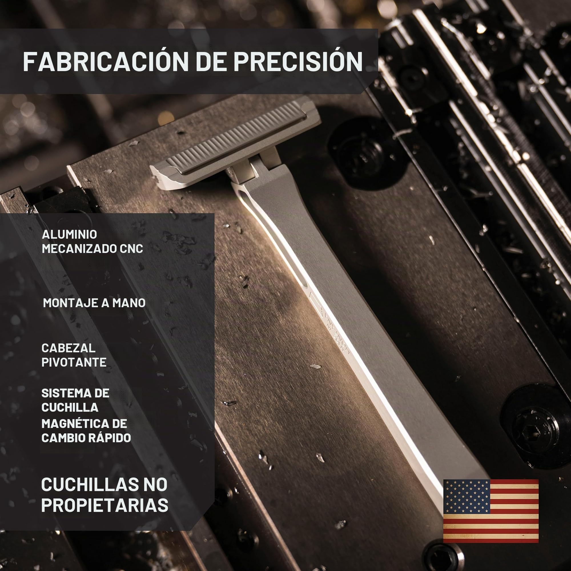 PROOF Select - Maquinilla de afeitar giratoria, fabricada en USA, aluminio CNC, fácil reemplazo, incluye funda de viaje