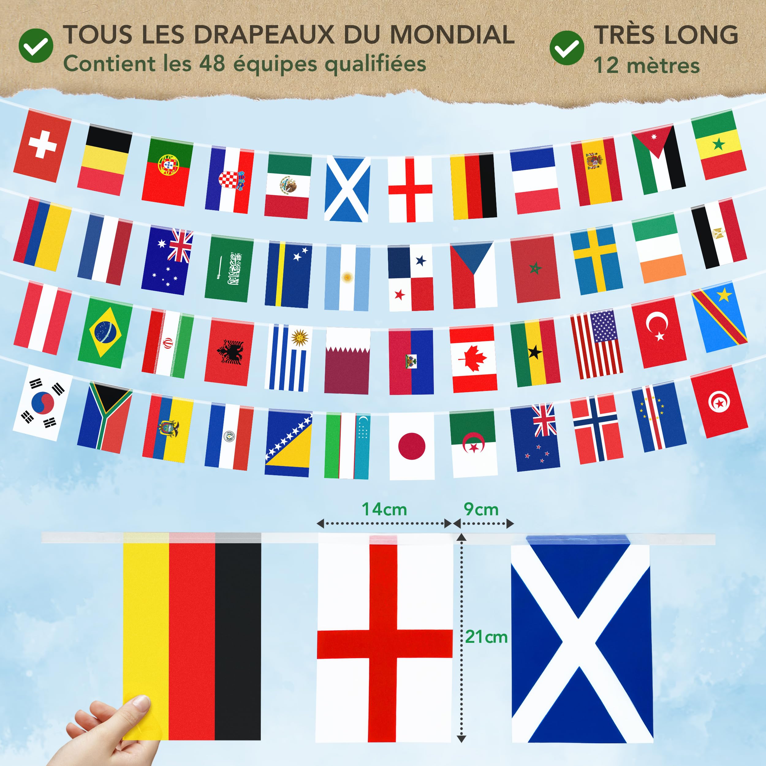 Banderole réutilisable Coupe du Monde 2026 – 48 équipes qualifiées – Décoration football 2026