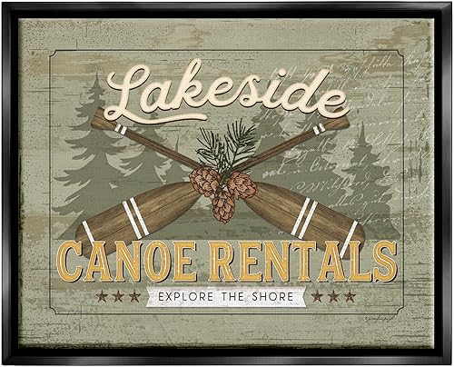 Stupell Industries Jennifer Pugh - Lienzo decorativo con marco rústico y vintage de alquiler de canoa junto al lago