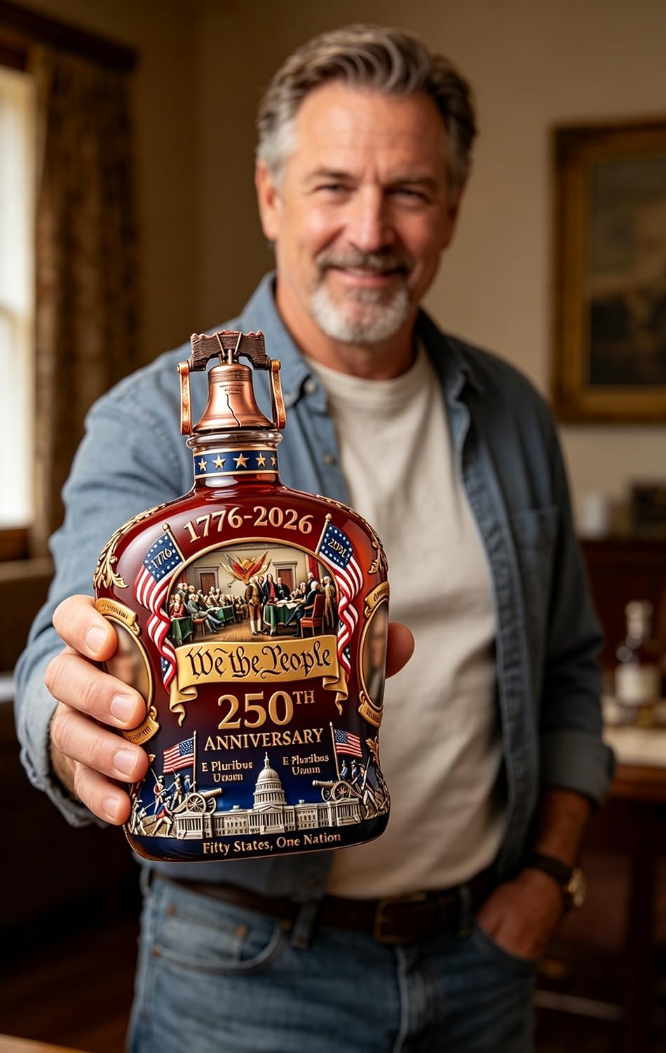 U.S. 250th Anniversary Commemorative Whiskey Bottle, 250 Anniversary Whiskey Bottle, 250th Anniversarys Personal Reserve, Father's Day Patriotic Giftfor Liquor Scotch Bourbon or Wine