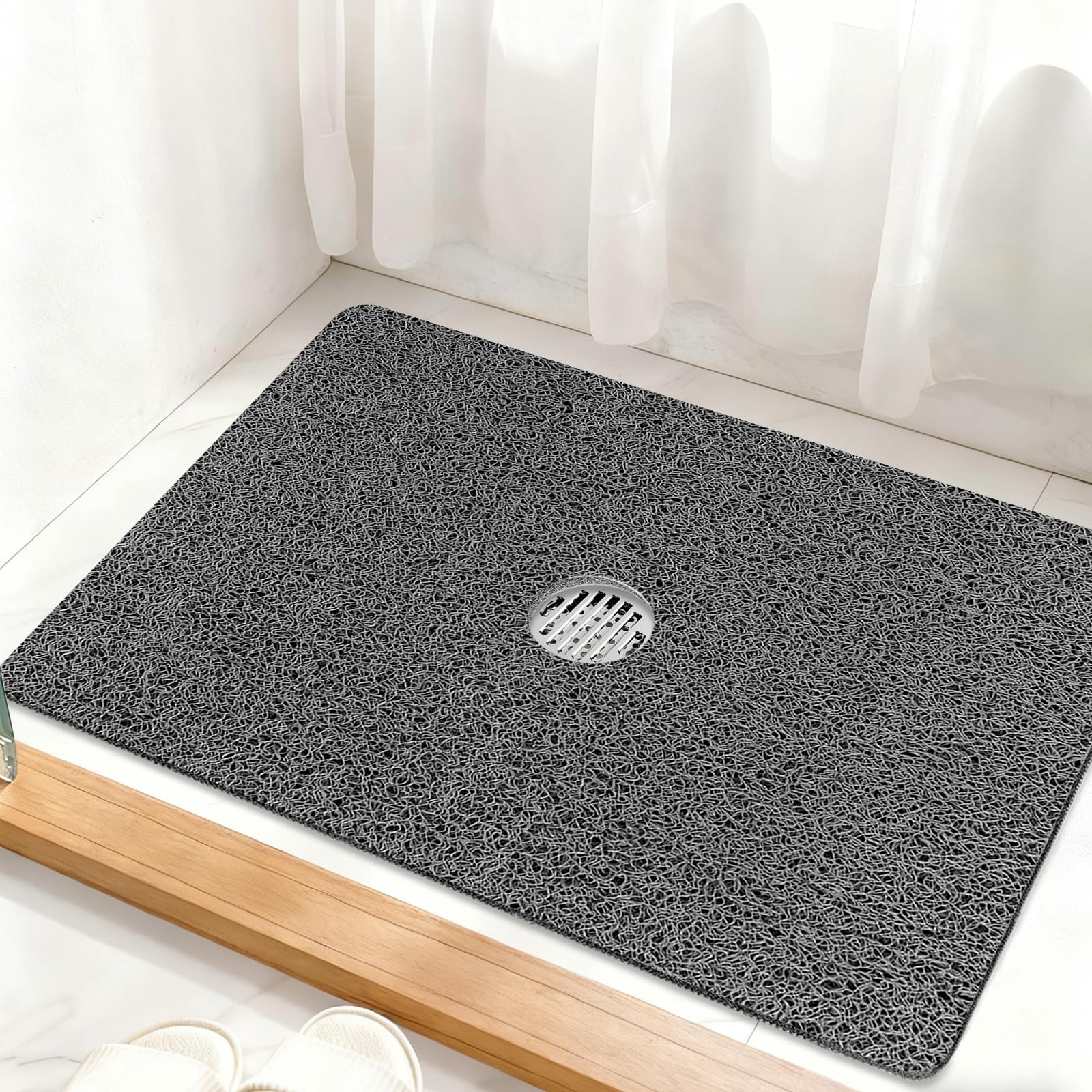 Shower Mat Non Slip: 32 x 24 Inch Extra Large Loofah Shower Mats for Inside Shower - Anti Slip Shower Stall Matt with Drain Hole in Middle