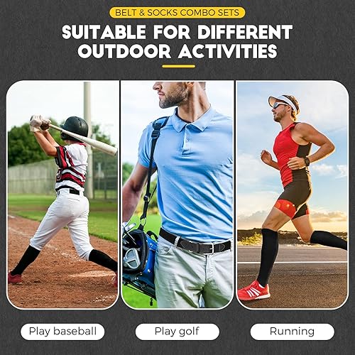 Miniatura 6 de SATINIOR Conjunto combinado de 3 pares de calcetines de béisbol y 3 cinturones para jóvenes y adultos para béisbol y sóftbol y calcetines (negro,