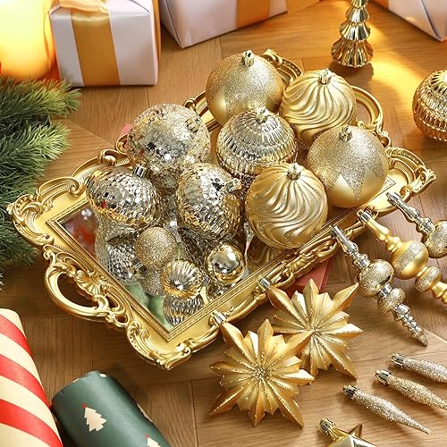 Miniatura 3 de SHareconn Juego de 80 adornos de bolas de Navidad, juego de regalo de lujo ligero contemporáneo, decoración de plástico inastillable para árbol de