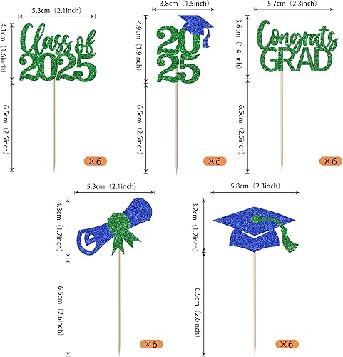 Miniatura 23 de Paquete de 24 adornos dorados para cupcakes de graduación 2025 con purpurina So Proud of You Done Diploma Graduation Cap Cupcake Picks Class of 2025