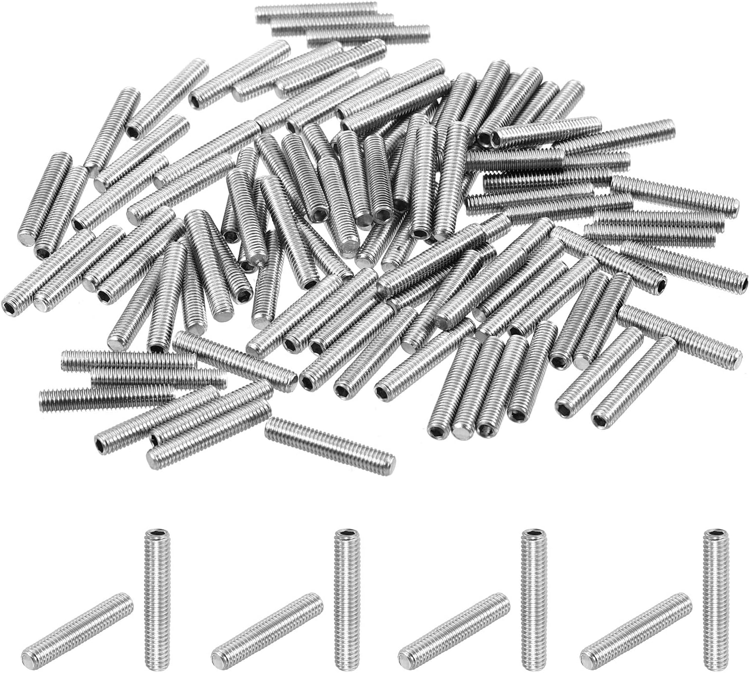 uxcell 100Pcs Hex Socket Grub Screw, M3x16mm 304 Stainless Steel Head Socket Set Screws Flat Point Grub Bolt for Door Handles, Light Fixture Repair