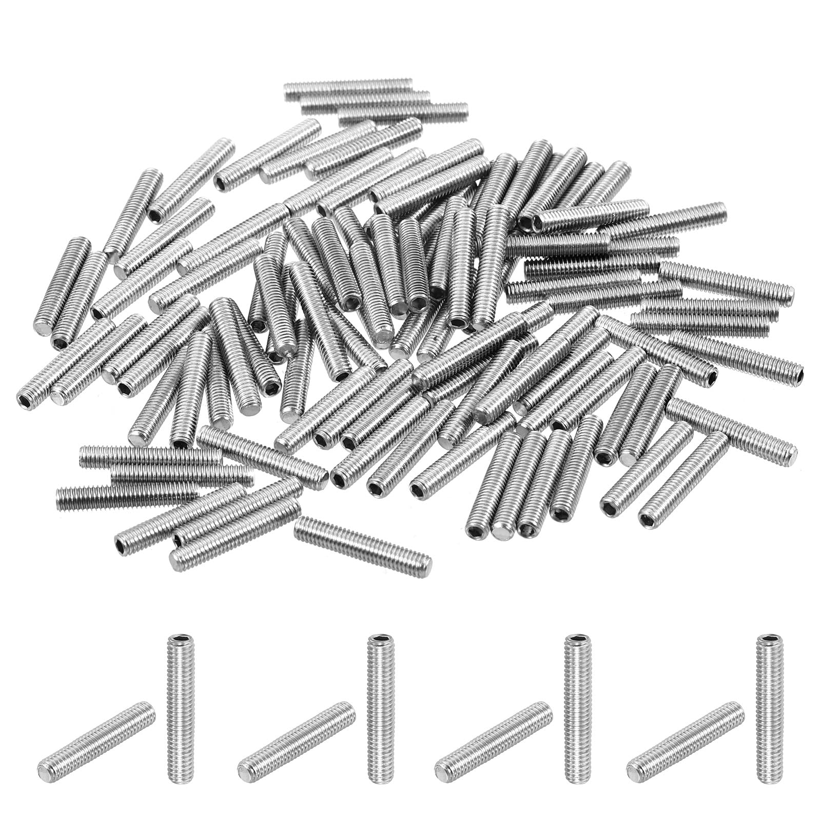 uxcell 100Pcs Hex Socket Grub Screw, M3x16mm 304 Stainless Steel Head Socket Set Screws Flat Point Grub Bolt for Door Handles, Light Fixture Repair