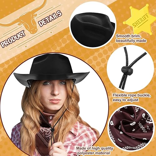 Miniatura 3 de Hillban Paquete de 48 sombreros de vaquero y bandanas, sombreros de vaquero de plástico de fieltro para mujeres y hombres, suministros de fiesta del