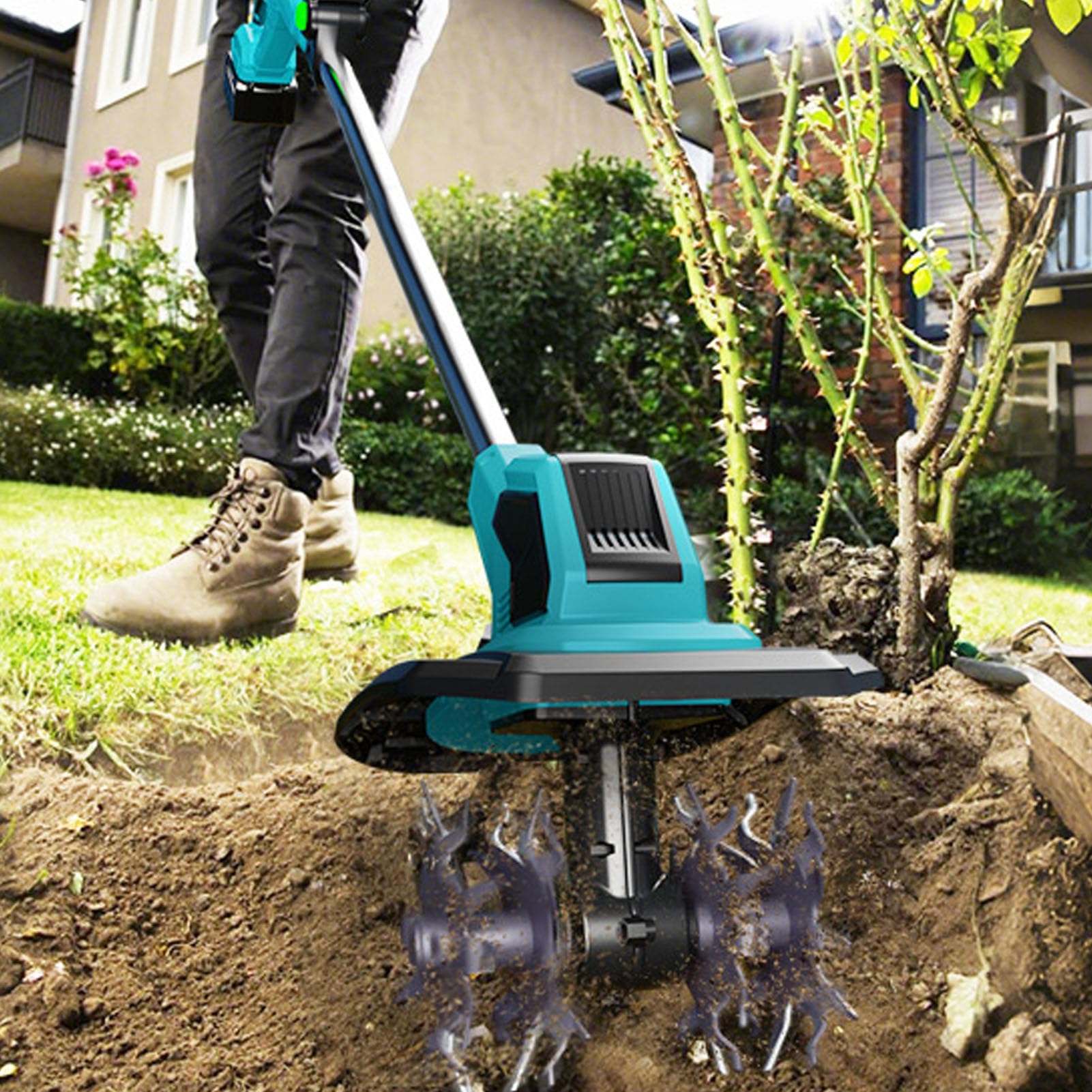 Aramox Elektrische Gartenfräse mit 4,5-Ah-, Hohe Leistung für Gartenerde (EU-Stecker)