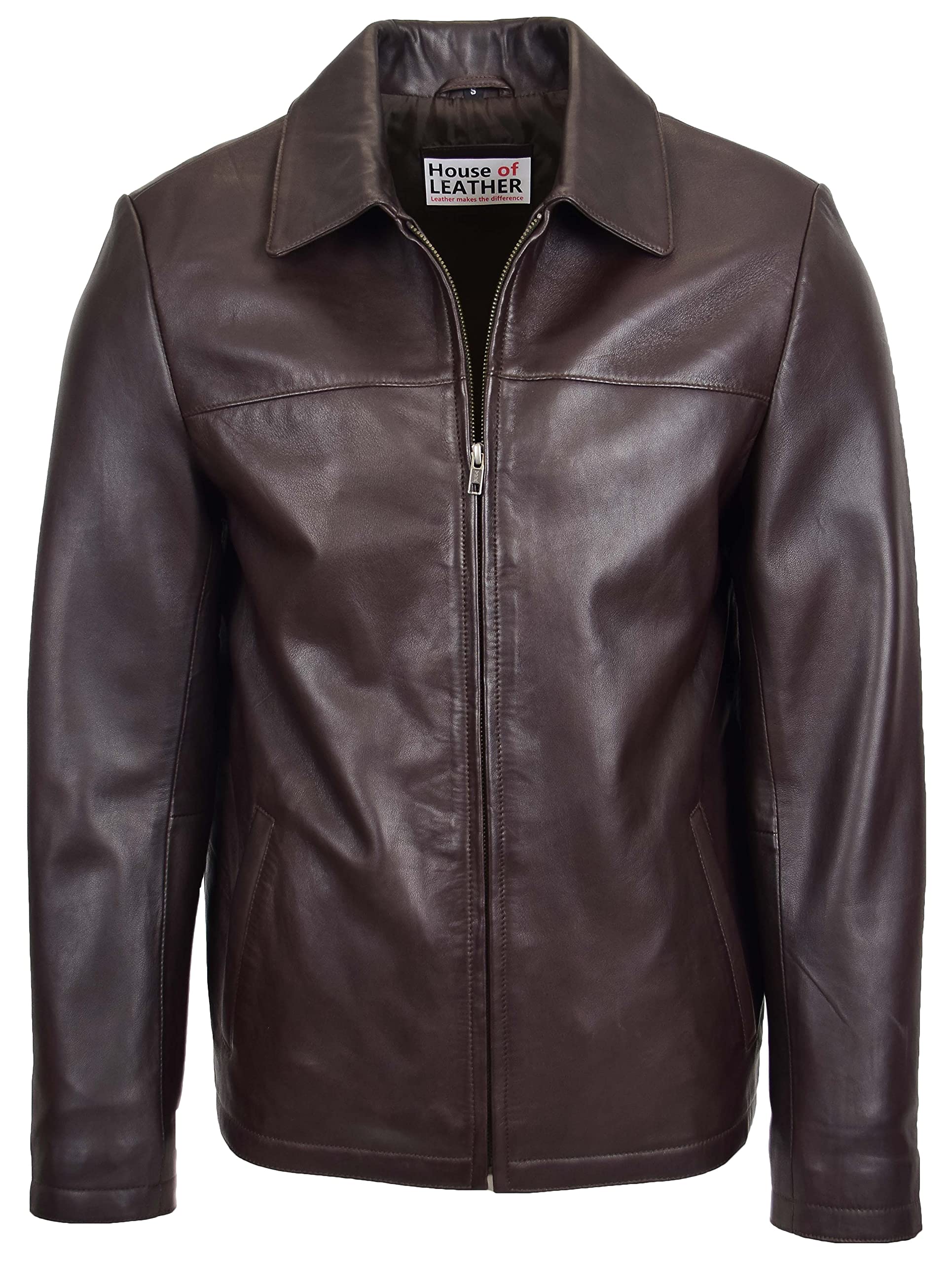 House of Leather Men's Classic Leather Jacket - Brown - XL