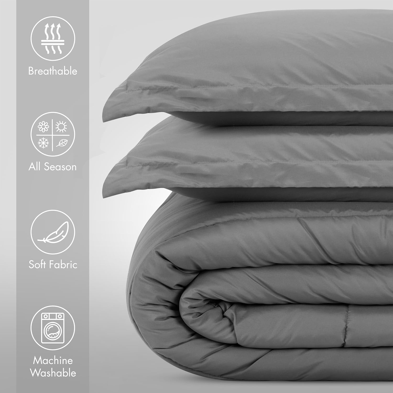 Utopia Bedding All Season Grey Comforter Set with 2 Pillow Cases, 3 Piece Soft Brushed Microfiber Kids Bedding Set for Boys/Girls, Machine Washable (Twin) - Image 2