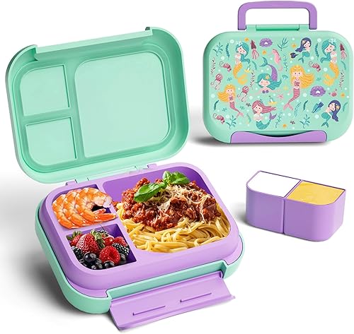 Miniatura 10 de Lonchera Bento para niños, con 4 compartimentos en forma de tostada, contenedor de 31 onzas con taza de salsa y utensilios (a partir de 3 años), a