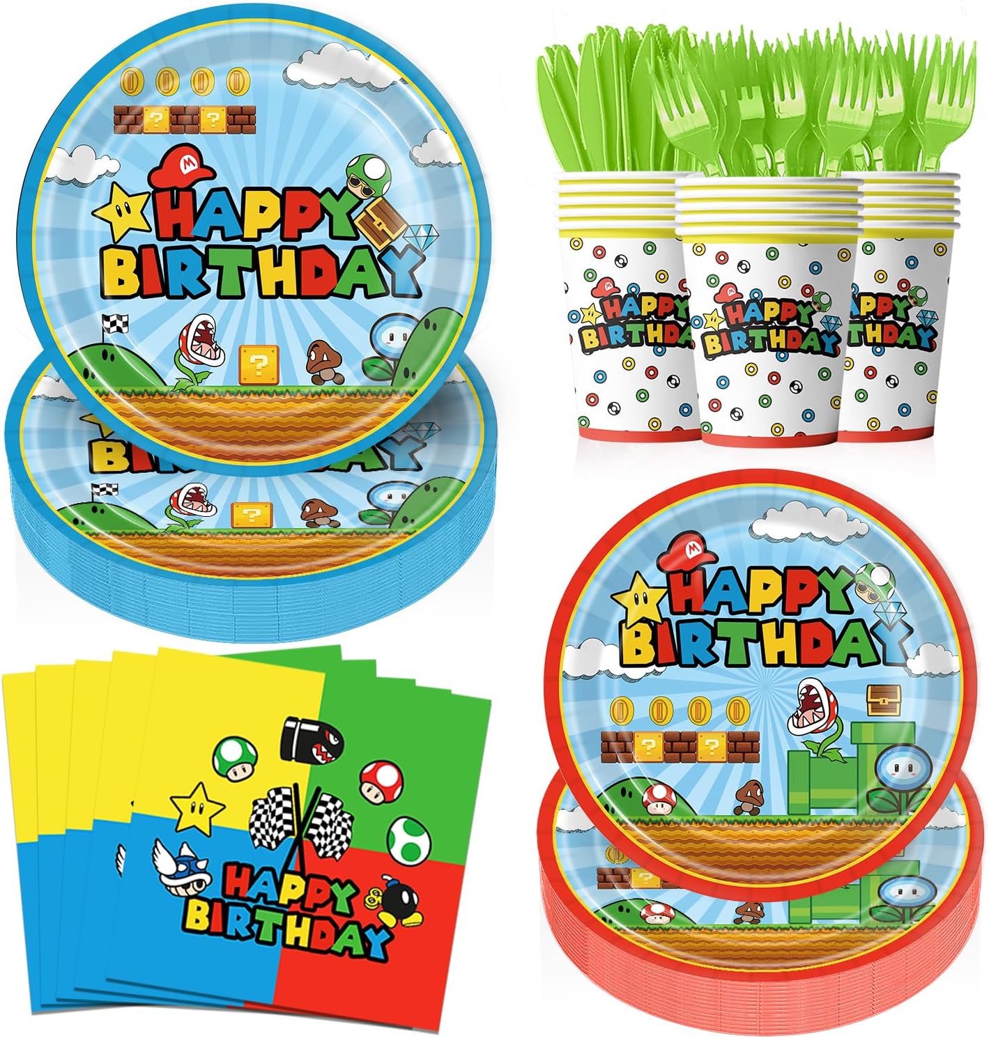 80 PCS Mario Tableware Sets, Birthday Party Supplies Paper