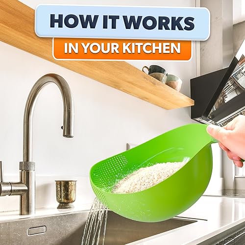 Miniatura 6 de Colador de arroz con asa Cuenco ligero con diseño inteligente para un fácil drenaje del agua, fácil de usar y limpiar, colador de plástico ABS con