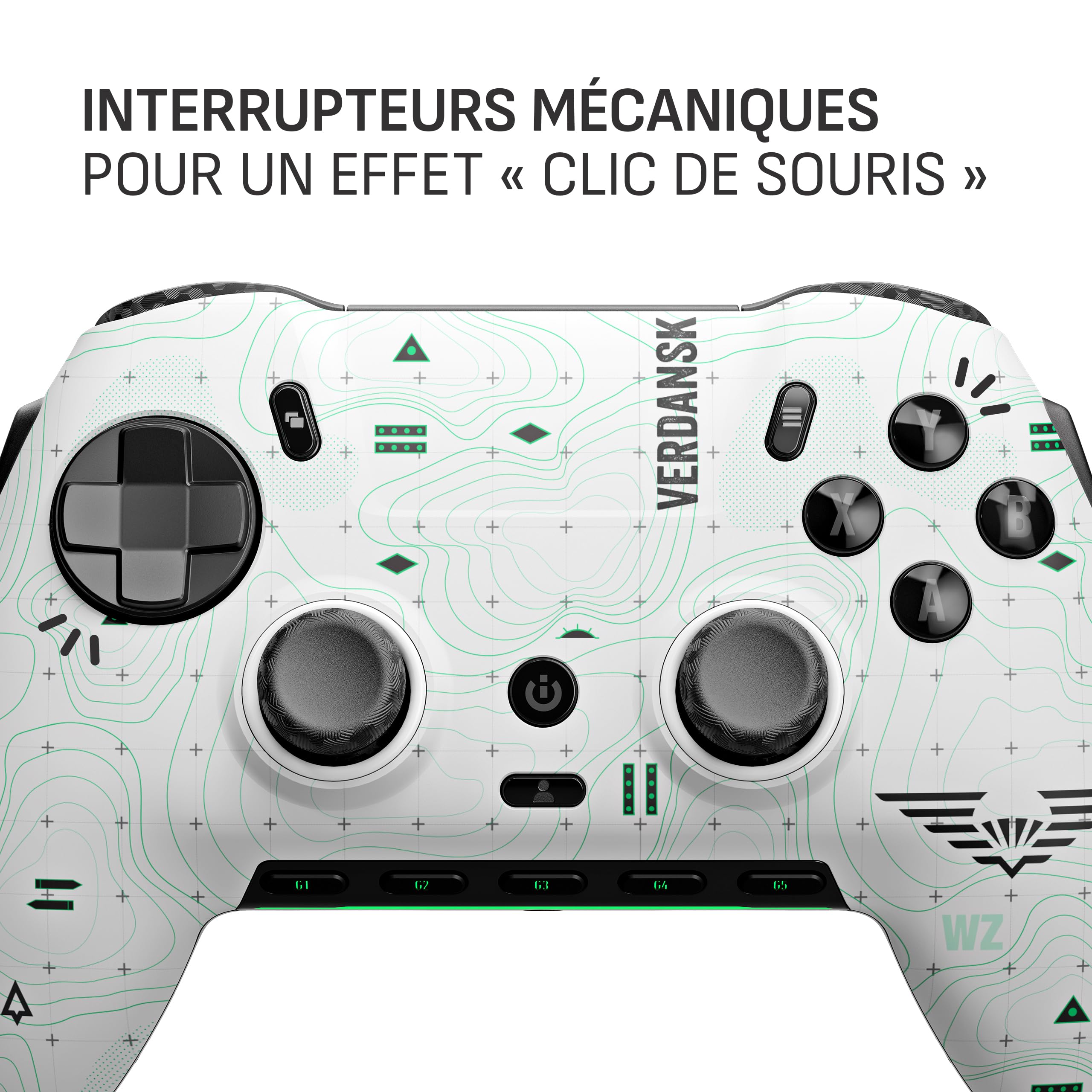 SCUF ENVISION Pro V1 (2023) COD Warzone Lumière Manette de Jeu PC Sans Fil - Cinq Touches G-Keys Amovibles - Pagaies Arrière Amovibles - Compatible iCUE - Blanc