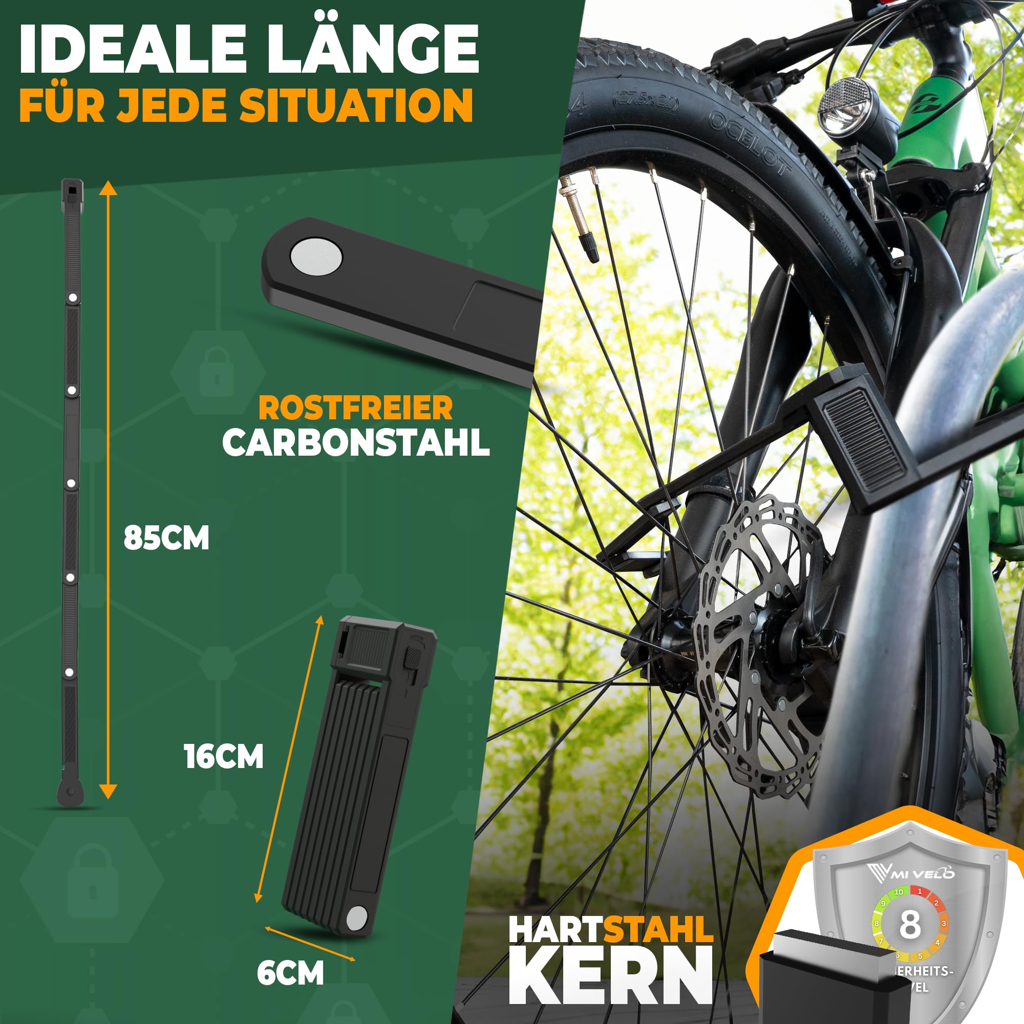 MIVELO Fahrradschloss Faltschloss hohe Sicherheit 85cm lang I Fahrrad Schloss Zahlenschloss inkl. Halterung I Ideal für E Bike, MTB & Rennrad (mit