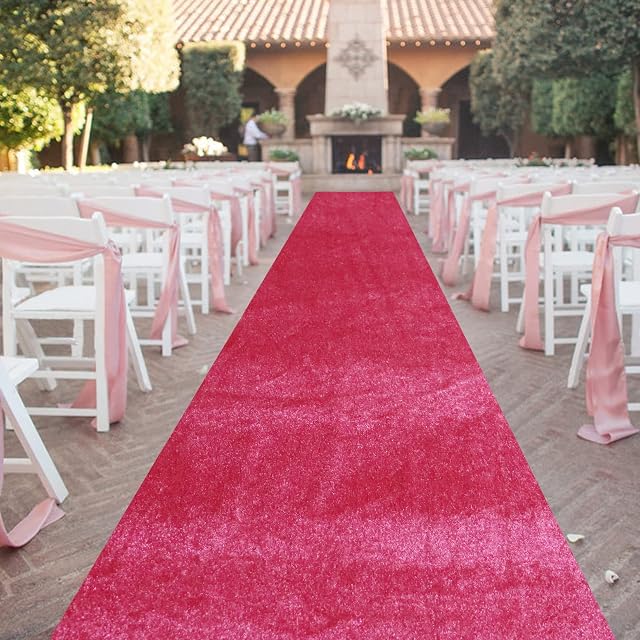 Hot Pink Wedding Ceremony Aisle Runner 3FTx15FT Aisle Rug Wedding Floor Runner Fuchsia Runway Carpet with Tape Party Accessories Bridal Shower Walkway Runner Aisle Runner for Prom Birthday Events