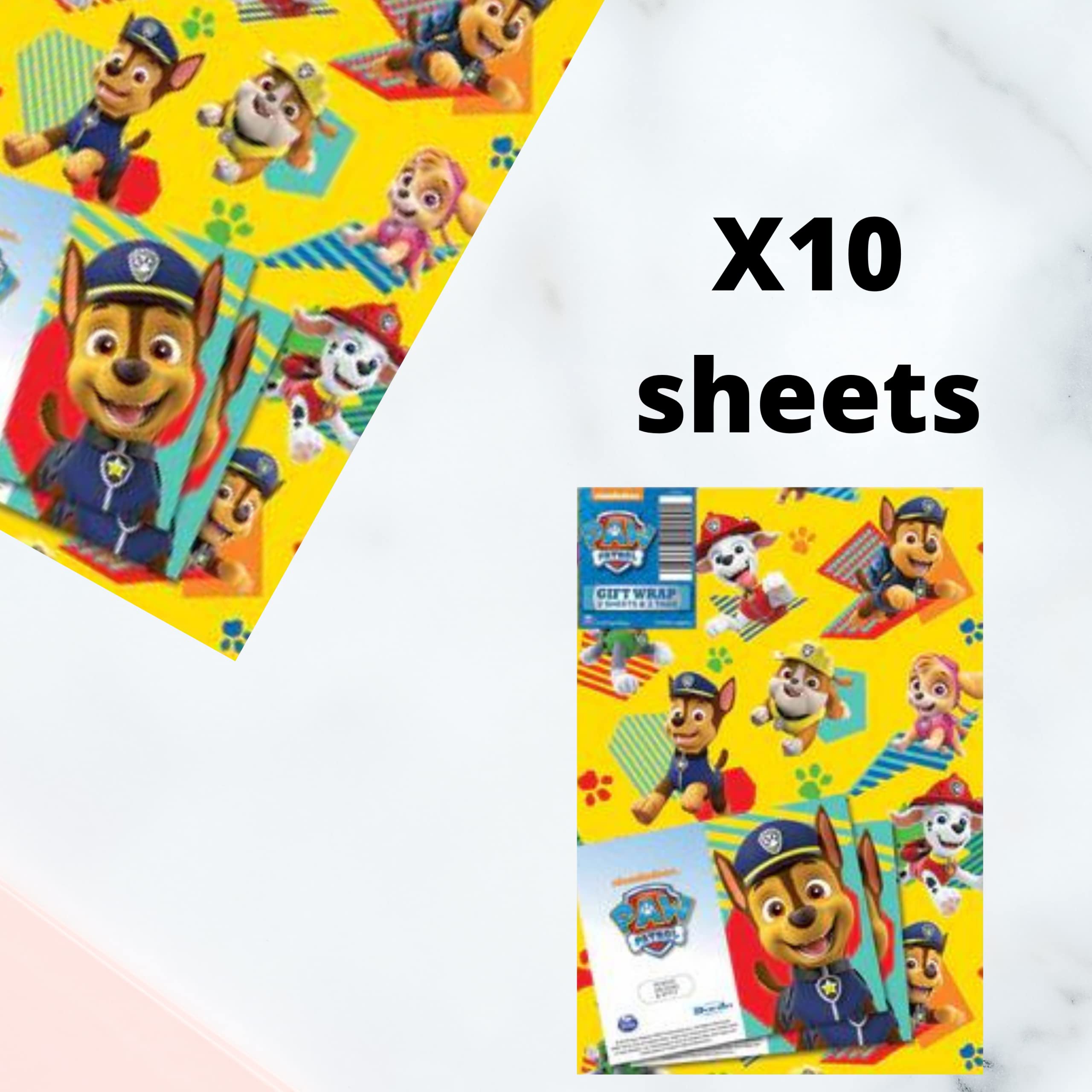 Paw Patrol Wrapping Paper 10 Sheets 10 Tags Sheet Size 70cmx50cm Official Product Responsibly Resourced - Image 2