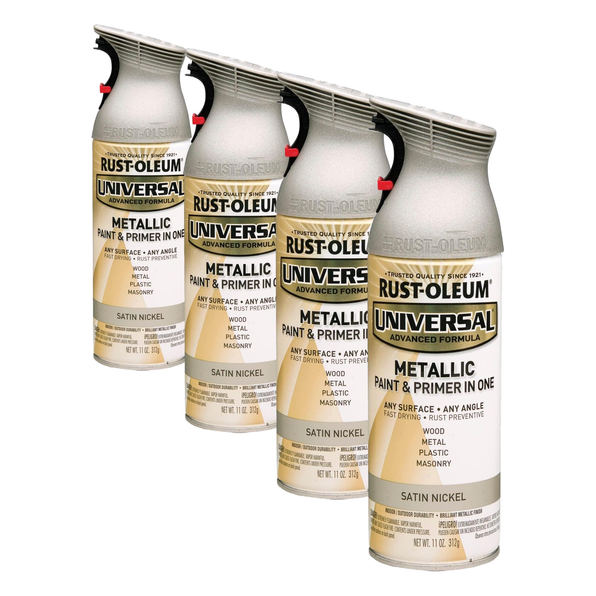 Rust-Oleum 249130 Universal All Surface Metallic Spray Paint, 11 oz, Satin Nickel (Pack of 4)