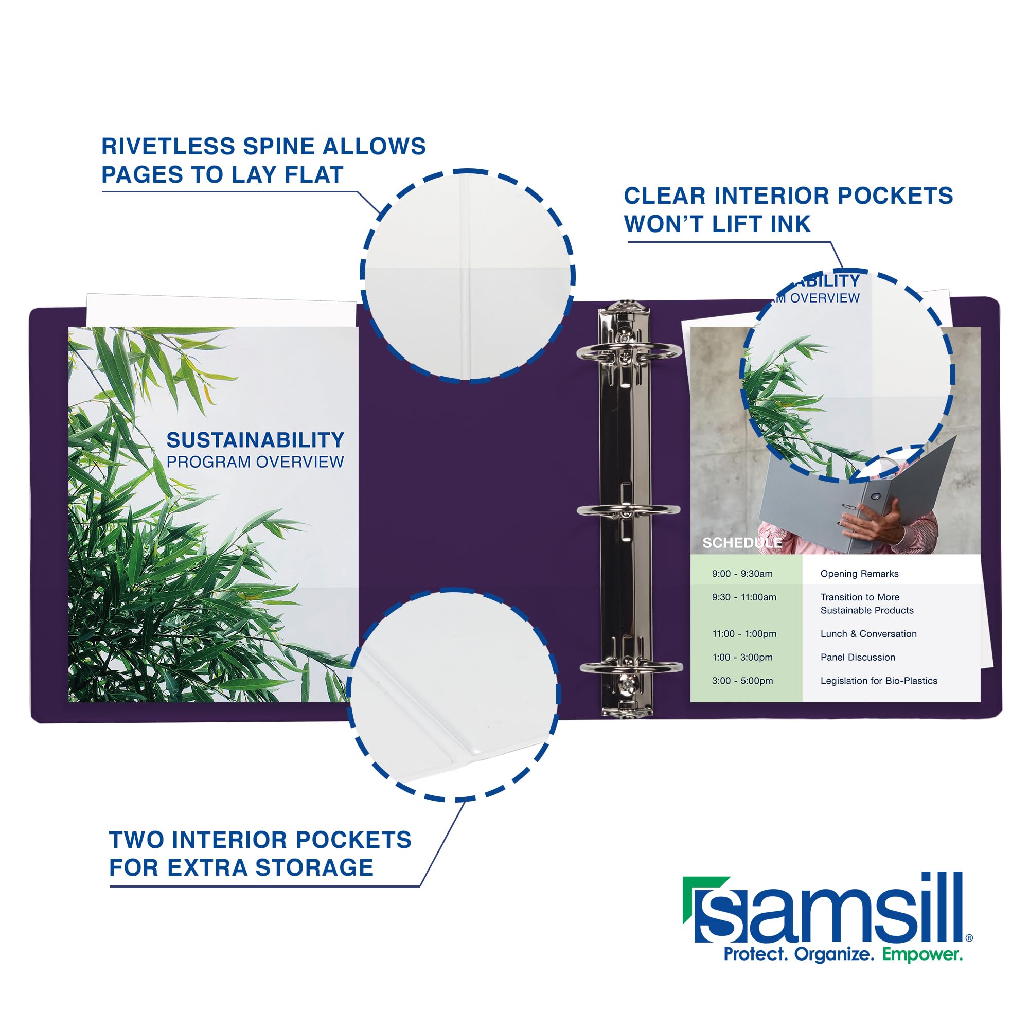 Samsill Raccoglitore resistente da 5 cm, prodotto negli Stati Uniti, raccoglitore ad anelli a D, copertina trasparente personalizzabile, viola prugna, contiene 475 pagine